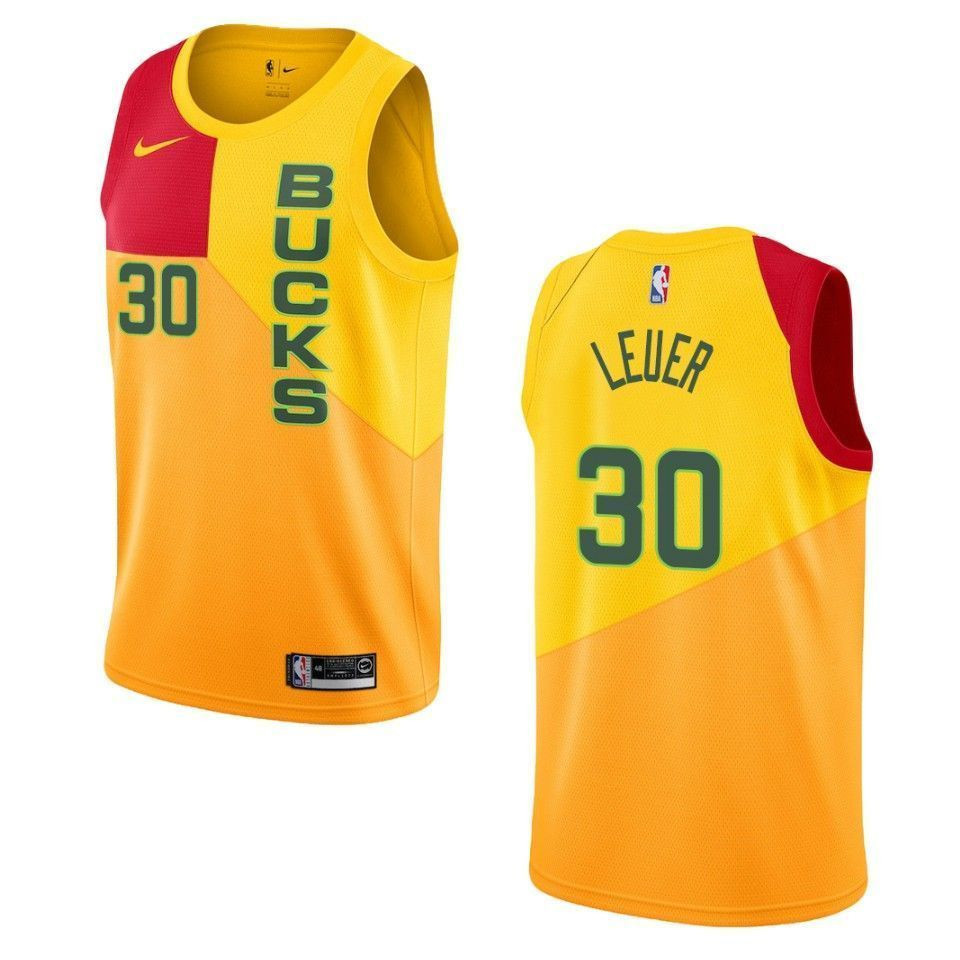Men's Milwaukee Bucks 30 Jon Leuer City Swingman Jersey - Yellow - JS781 