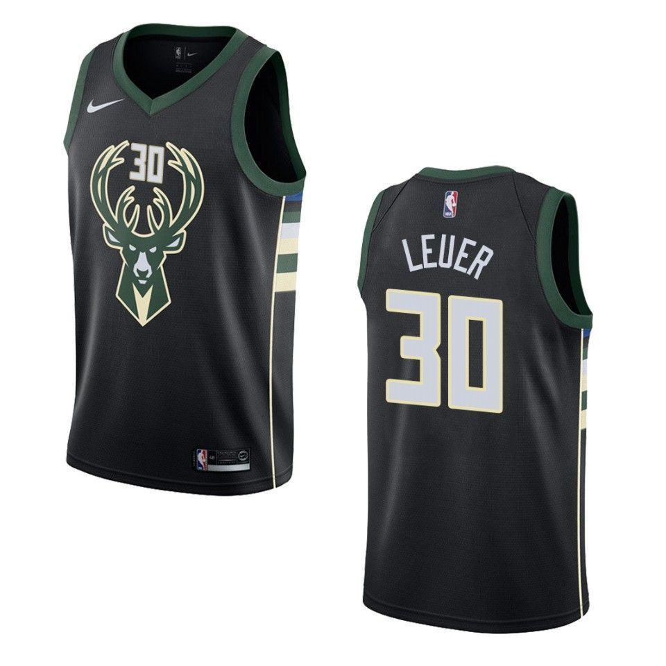 Men's Milwaukee Bucks 30 Jon Leuer Statement Swingman Jersey - Black - JS835 