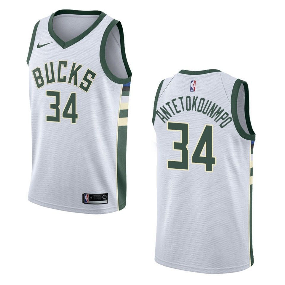 Men's Milwaukee Bucks 34 Giannis Antetokounmpo Association Swingman Jersey - White - JS909 