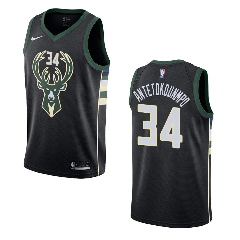Men's Milwaukee Bucks #34 Giannis Antetokounmpo Statement Swingman Jersey - Black