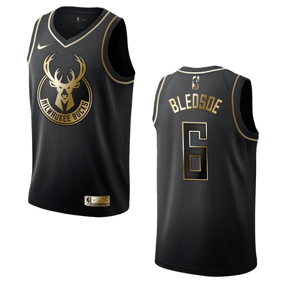 Men’s Milwaukee Bucks #6 Eric Bledsoe Golden Edition Jersey – Black