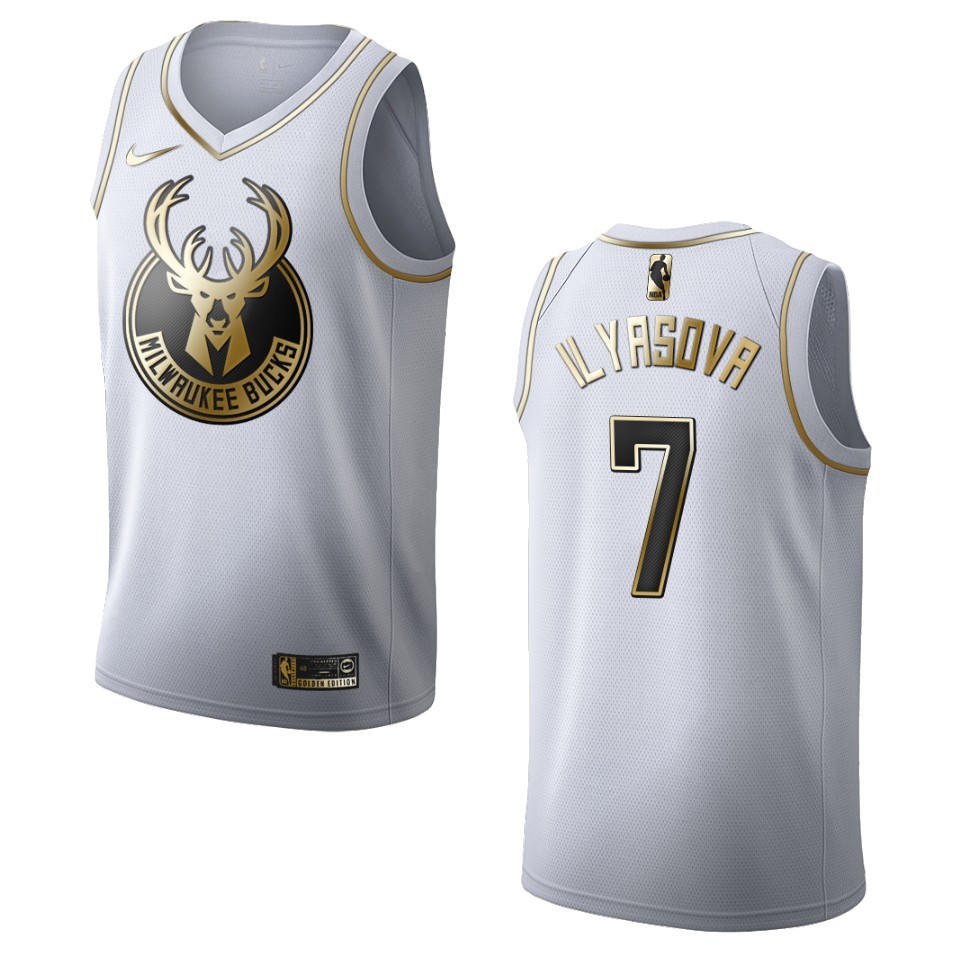 Men’s Milwaukee Bucks #7 Ersan Ilyasova Golden Edition Jersey – White