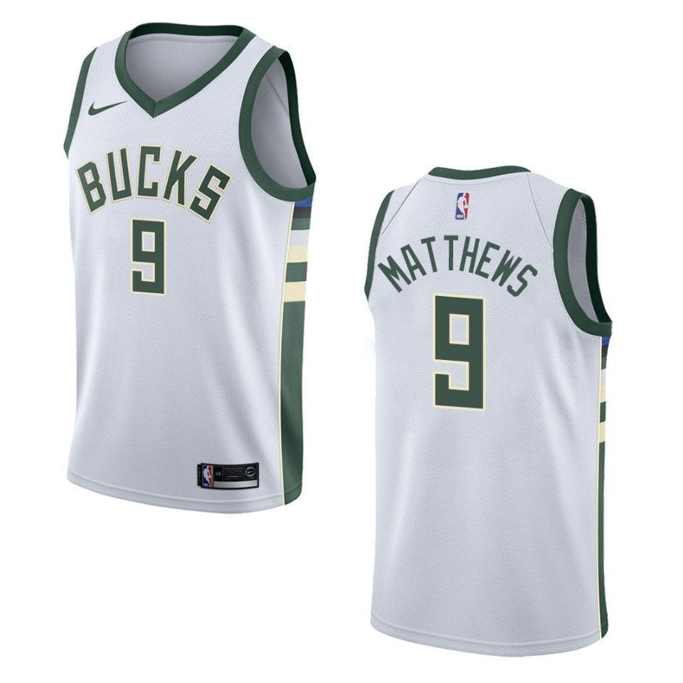 Men's Milwaukee Bucks 9 Wesley Matthews Association Swingman Jersey - White - JS817 