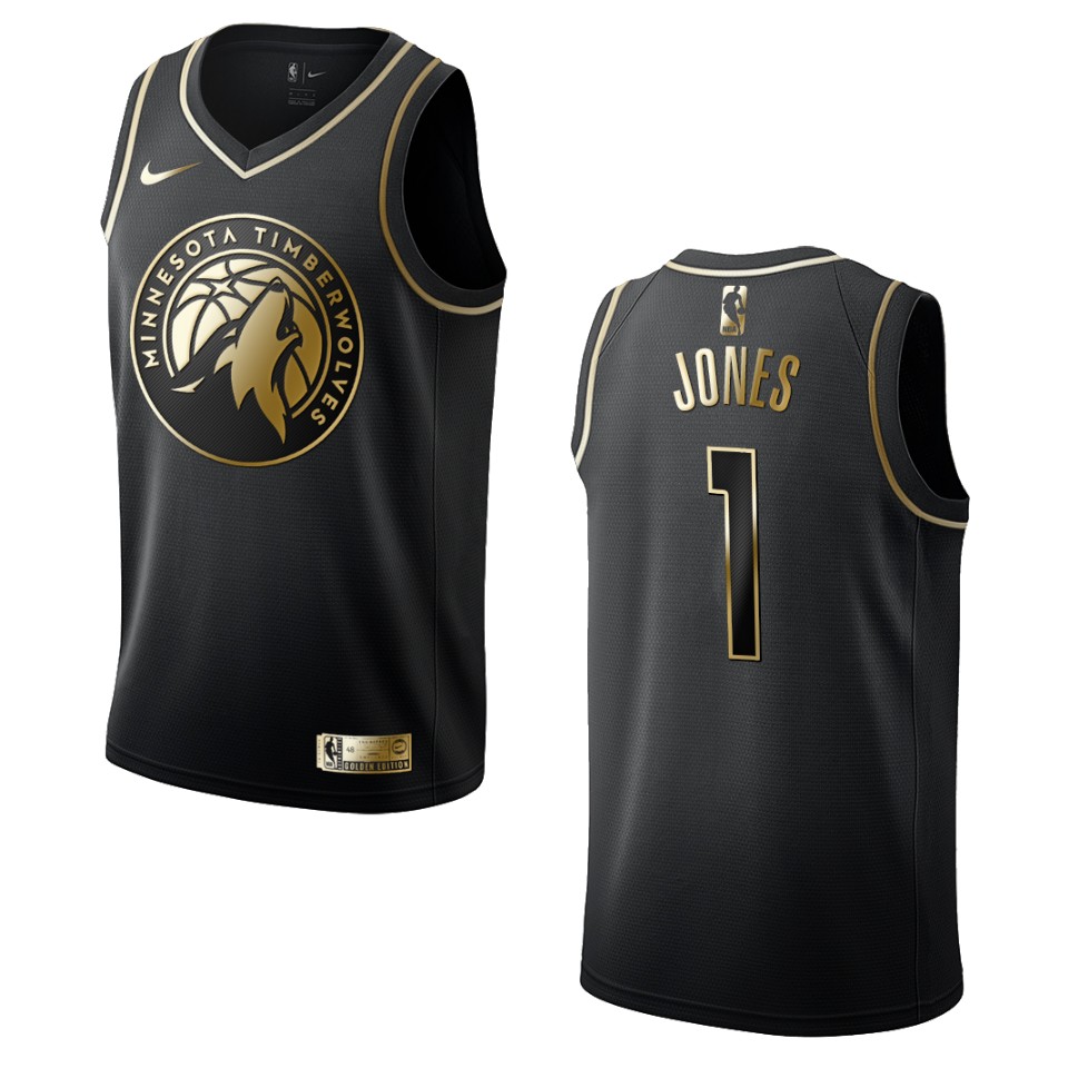 Men’s Minnesota Timberwolves #1 Tyus Jones Golden Edition Jersey – Black