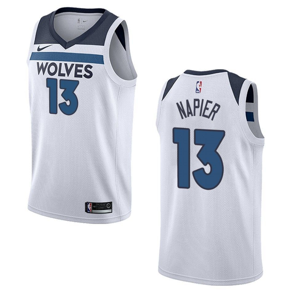 Men's Minnesota Timberwolves 13 Shabazz Napier Association Swingman Jersey - White - JS727 