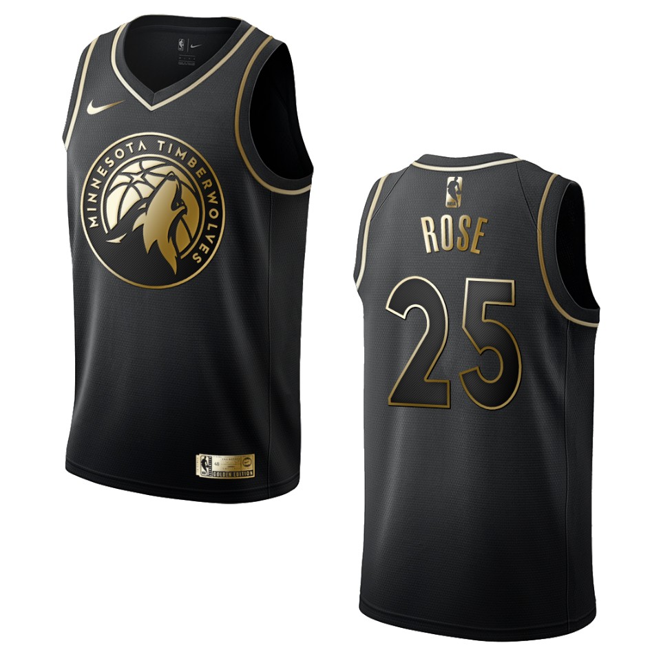 Men’s Minnesota Timberwolves #25 Derrick Rose Golden Edition Jersey – Black