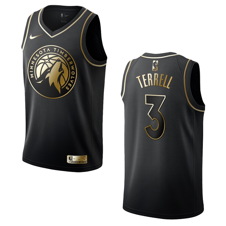 Men’s Minnesota Timberwolves #3 Jared Terrell Golden Edition Jersey – Black