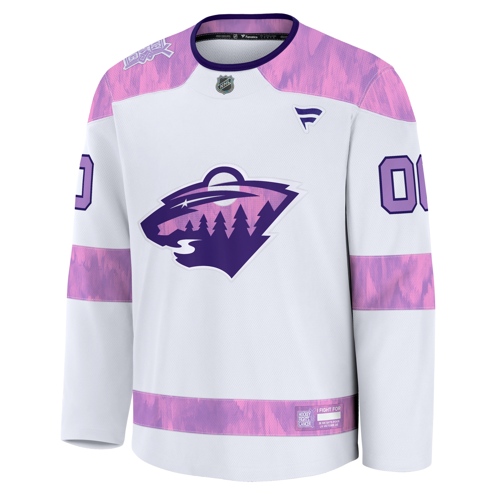Alternative view of Men's Minnesota Wild White 2024 Hockey Fights Cancer Custom Practice Jersey - JS652 