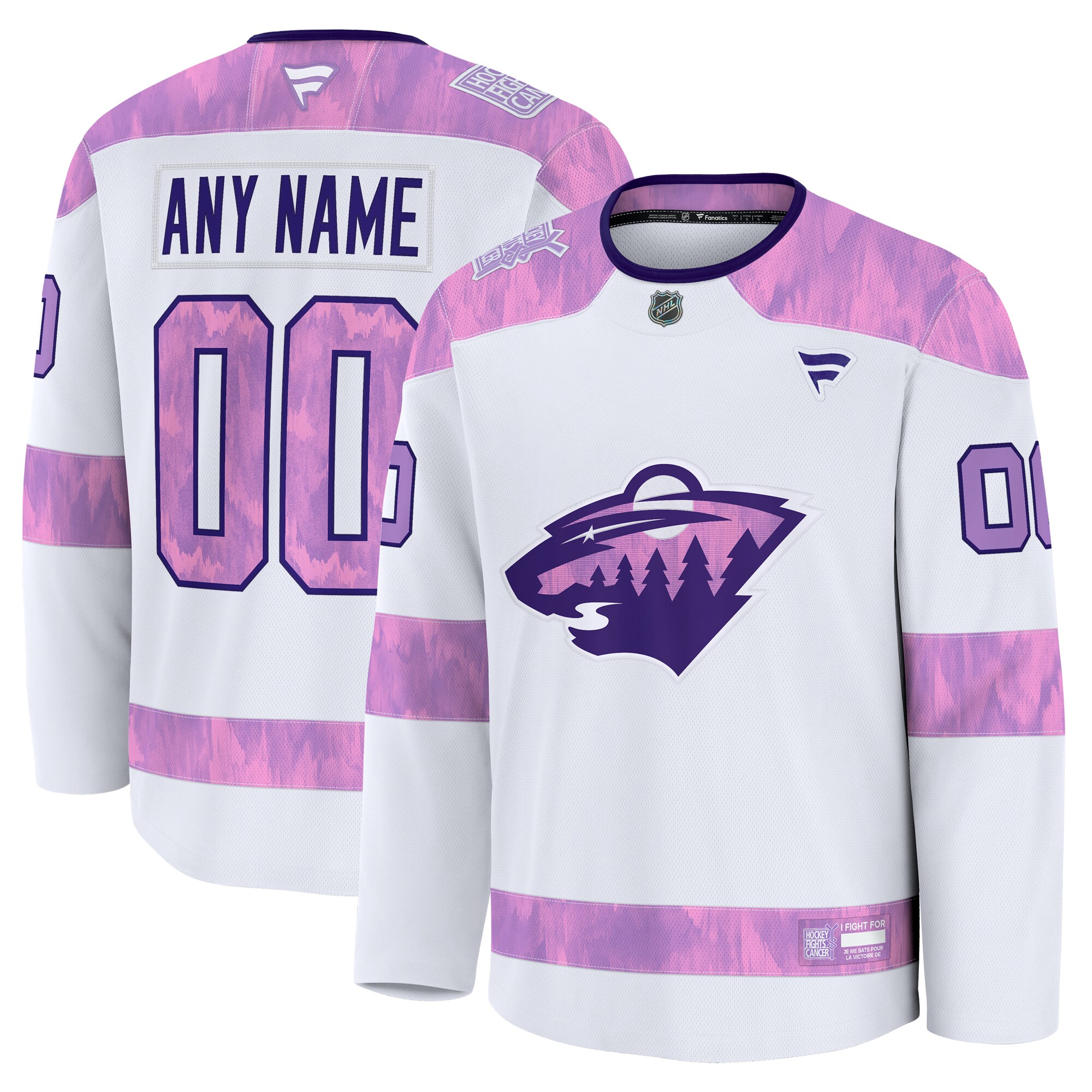 Men's Minnesota Wild White 2024 Hockey Fights Cancer Custom Practice Jersey - JS985 