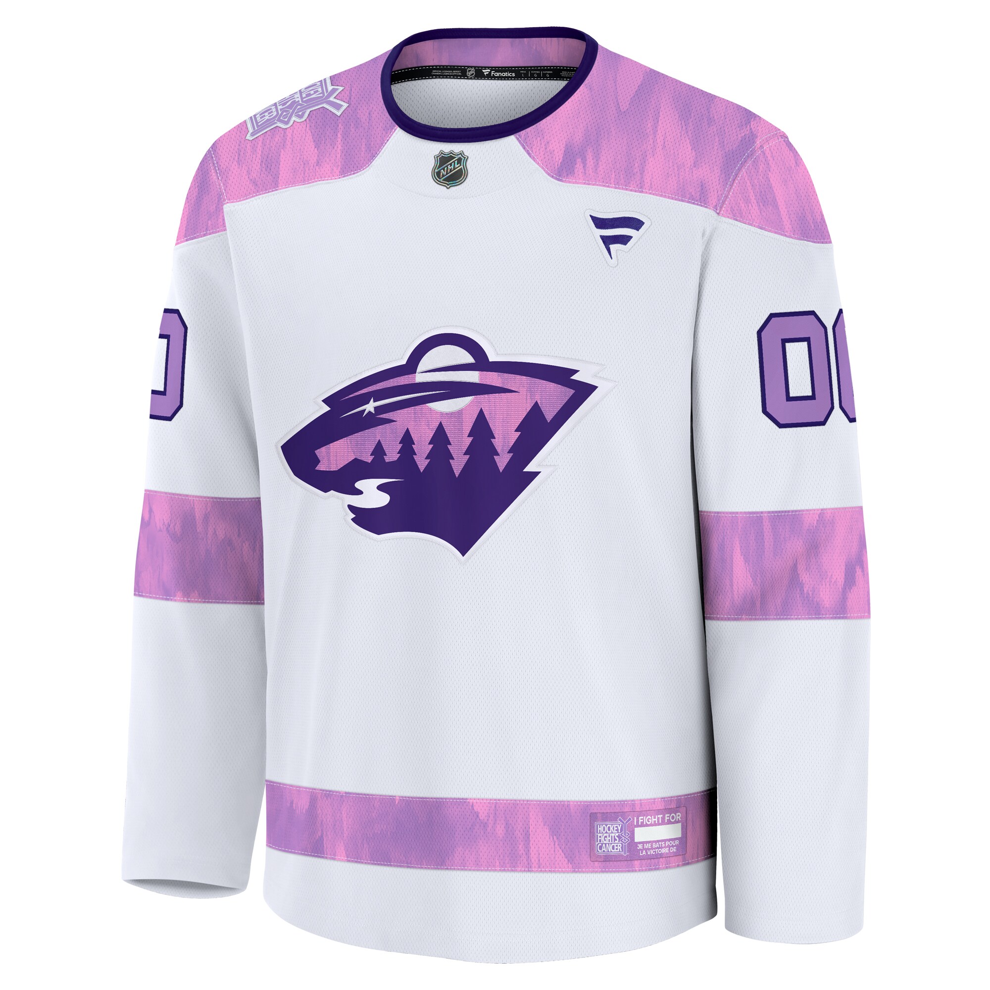 Alternative view of Men's Minnesota Wild White 2024 Hockey Fights Cancer Custom Practice Jersey - JS985 