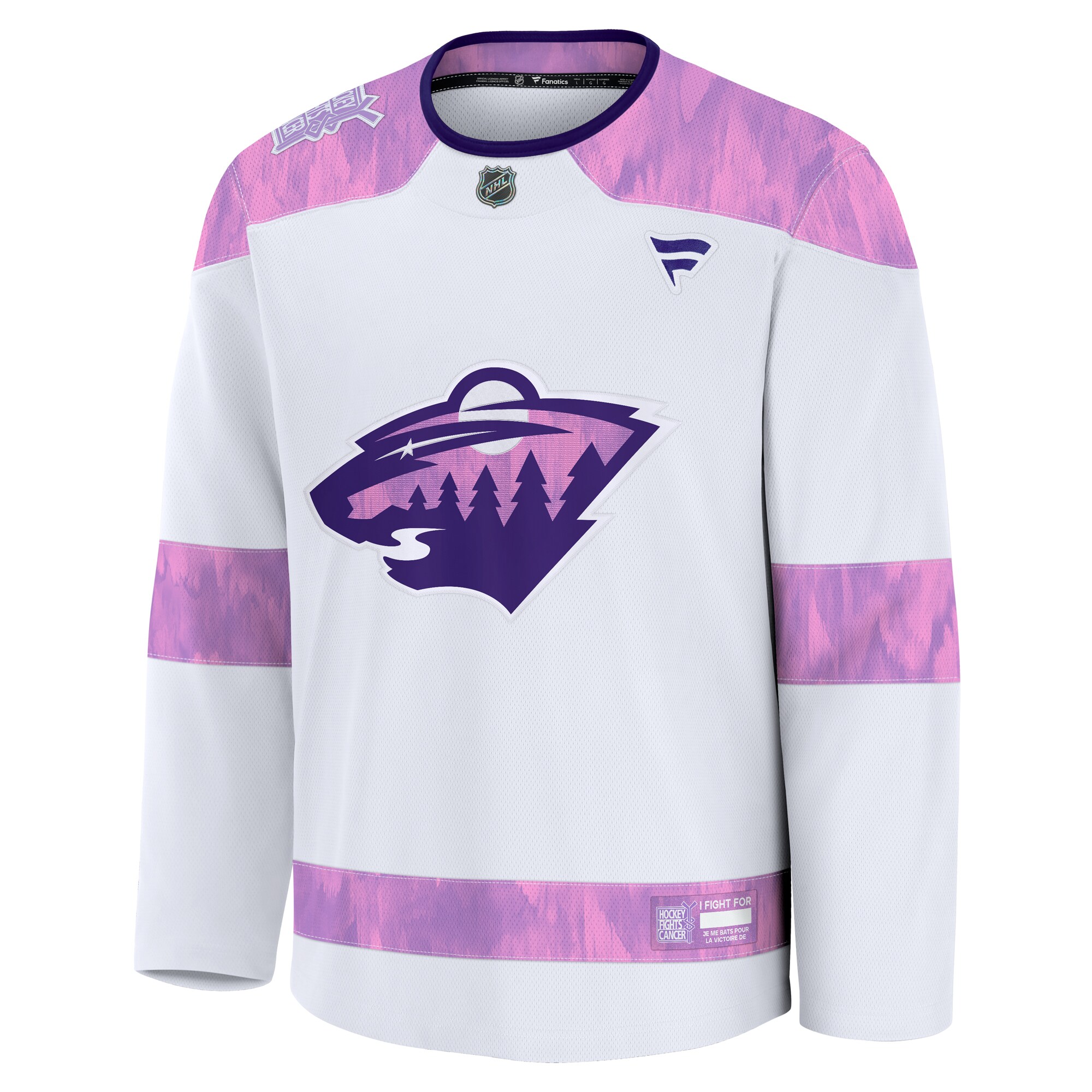 Alternative view of Men's Minnesota Wild White 2024 Hockey Fights Cancer Practice Jersey - JS867 