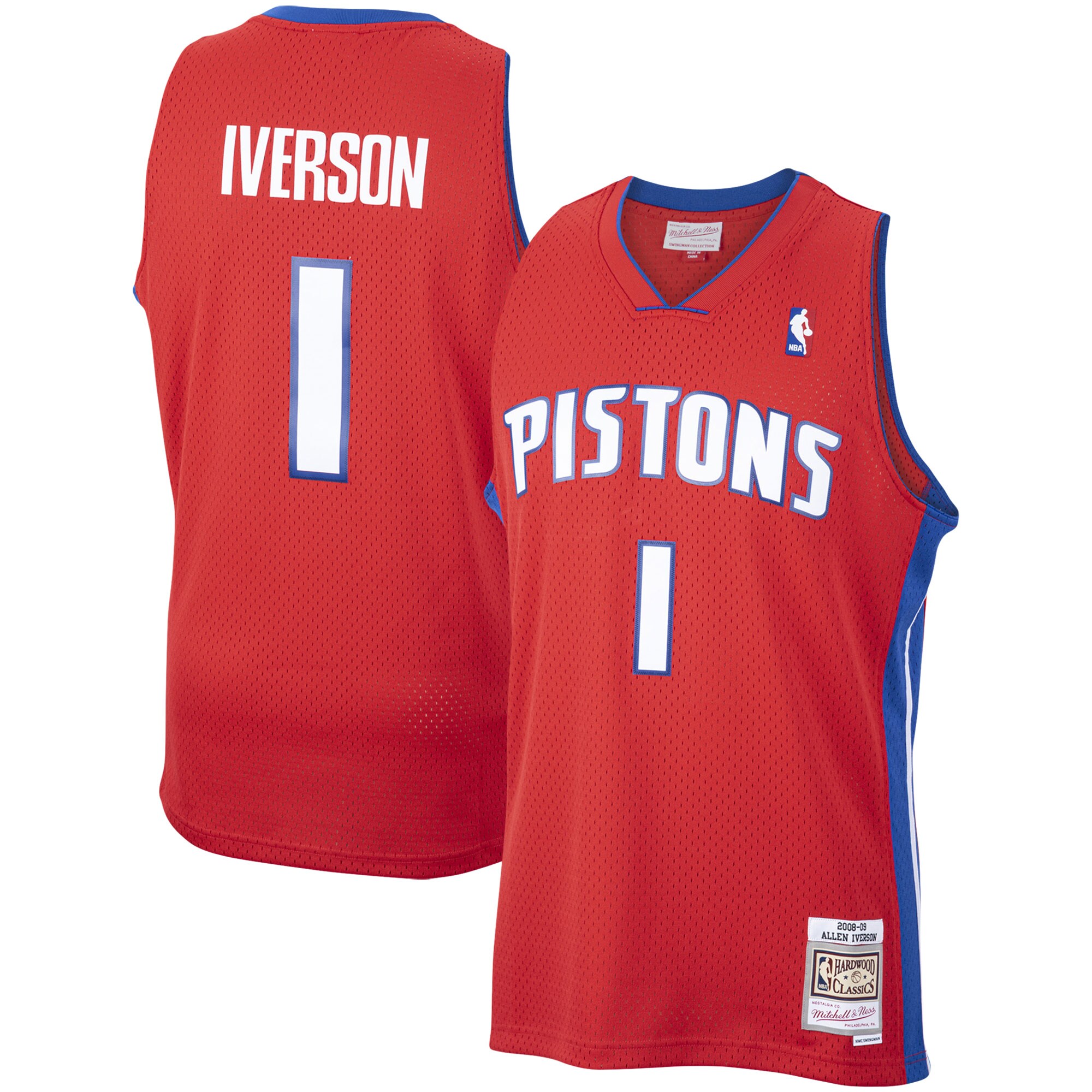 Men's Mitchell & Ness Allen Iverson Red Detroit Pistons 2008-09 Hardwood Classics Swingman Jersey
