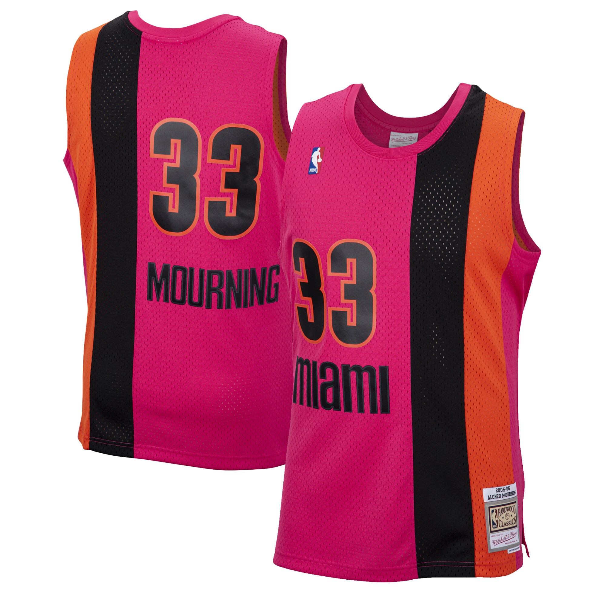 Men's Mitchell & Ness Alonzo Mourning Pink Miami Heat 2005-06 Hardwood Classics Reload Swingman Jersey