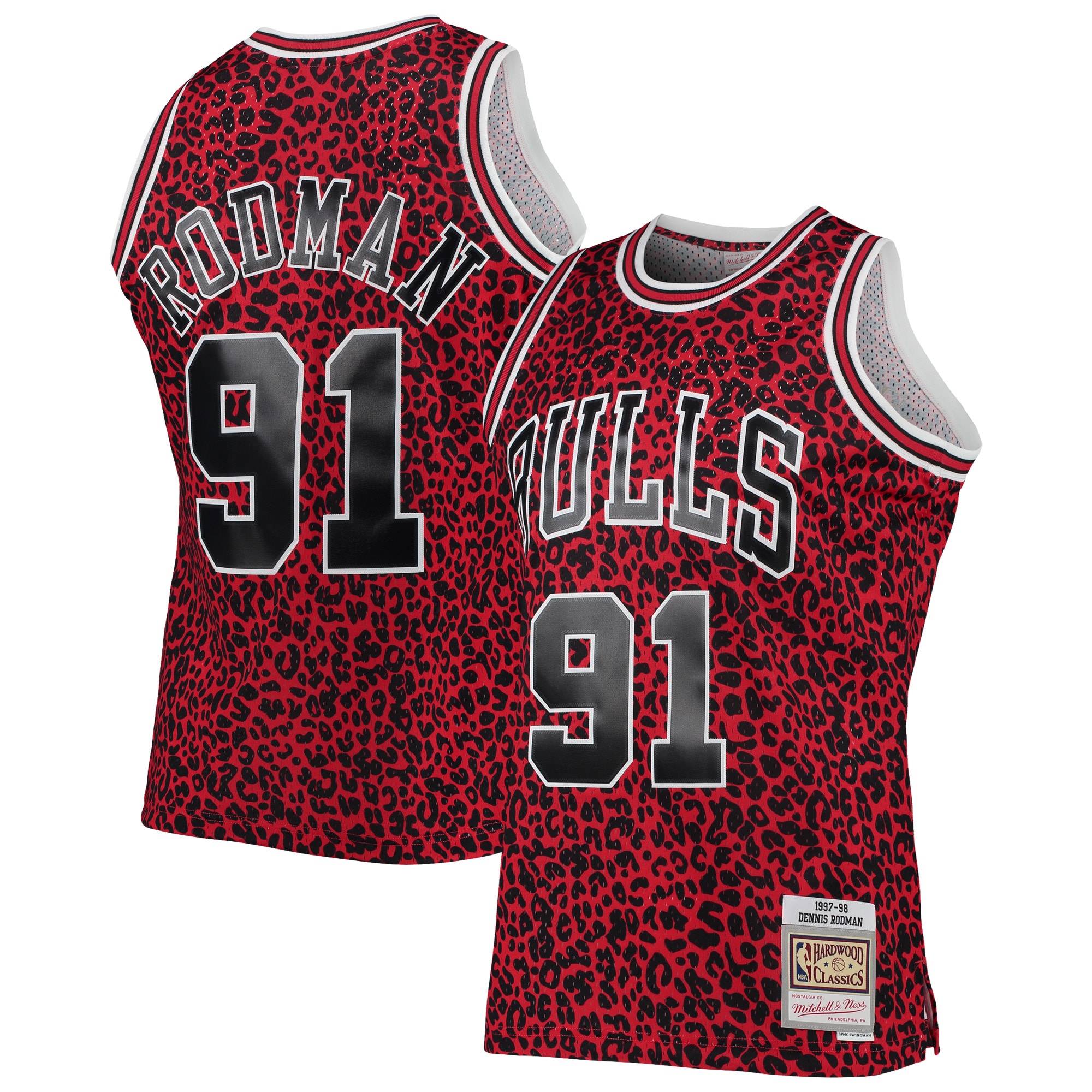 Men's Mitchell & Ness Dennis Rodman Red Chicago Bulls Hardwood Classics Wildlife Swingman Jersey