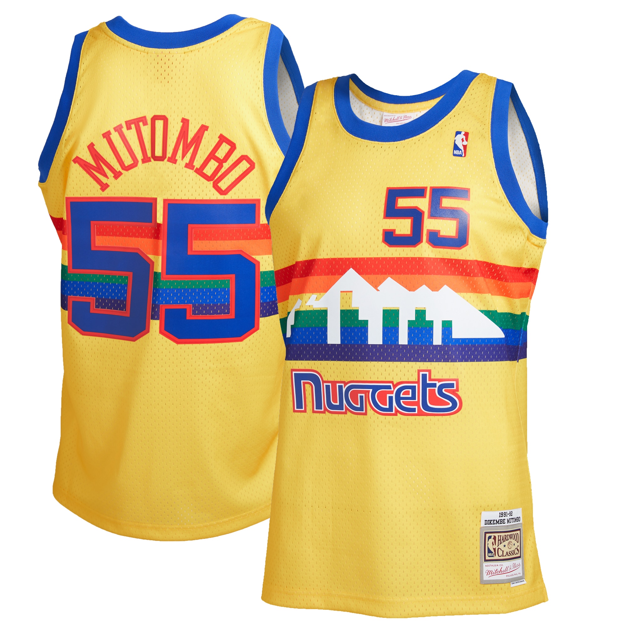 Men's Mitchell & Ness Dikembe Mutombo Yellow Denver Nuggets 1991-92 Hardwood Classics Reload 2.0 Swingman Jersey