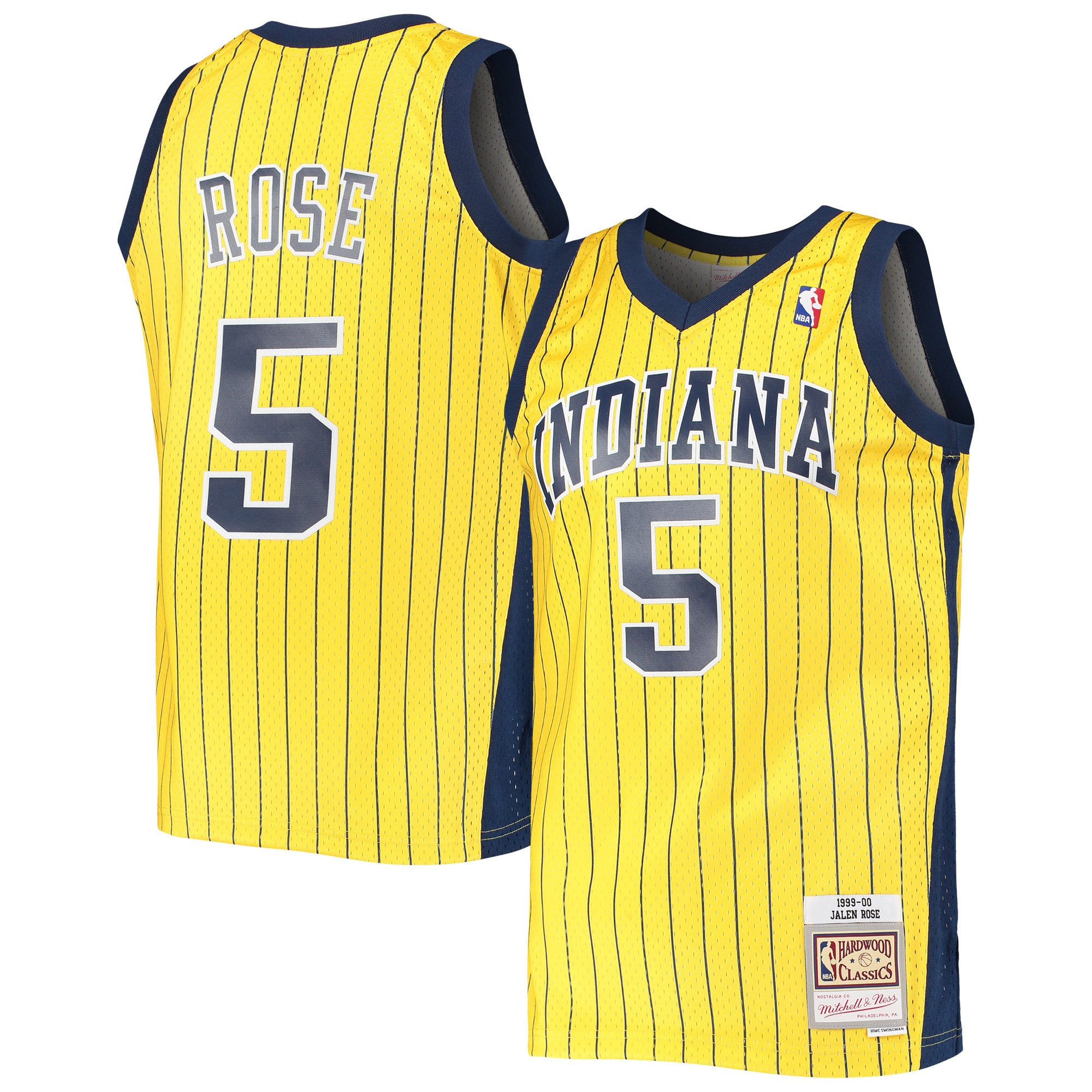 Men's Mitchell & Ness Jalen Rose Gold Indiana Pacers 1999-00 Hardwood Classics Swingman Jersey