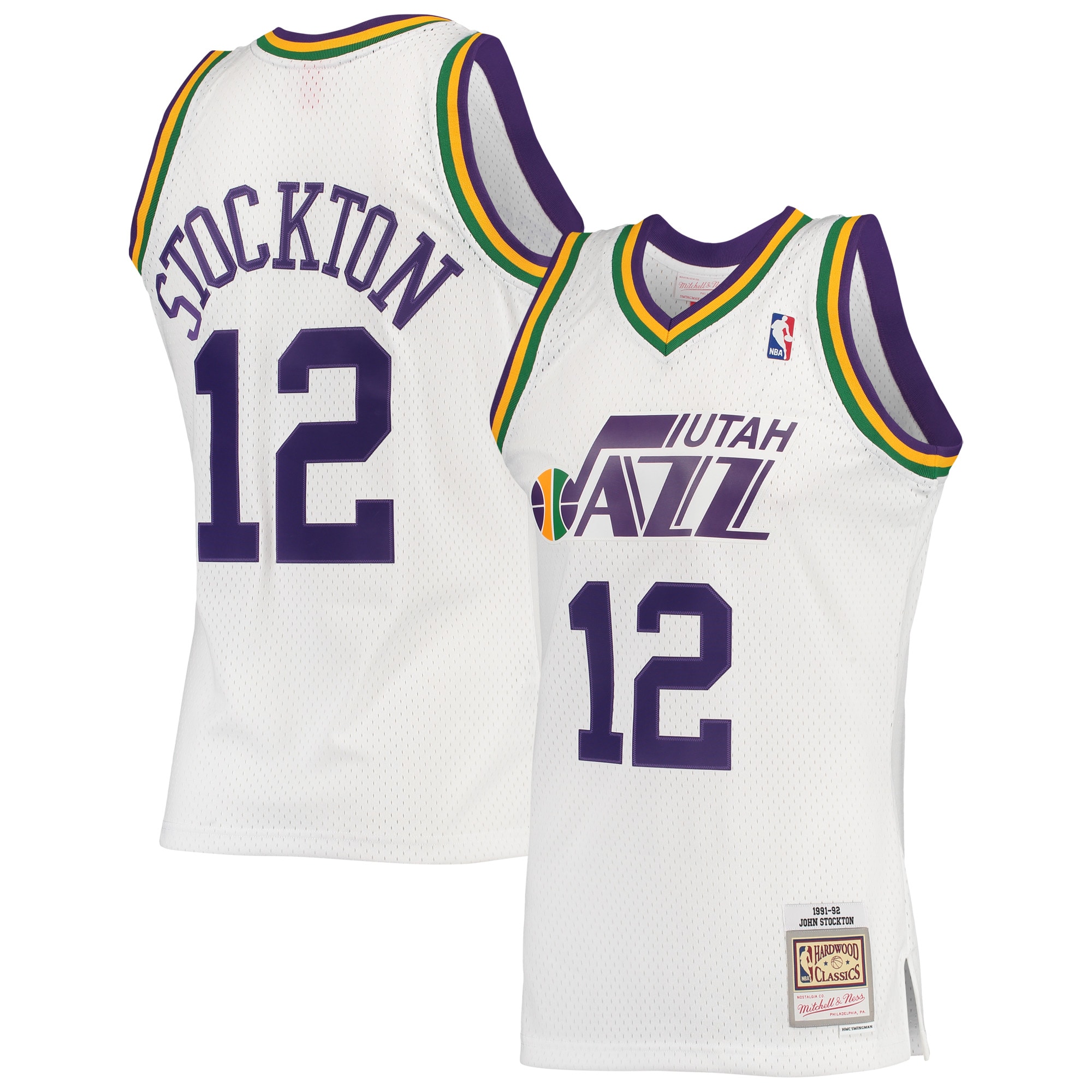 Men's Mitchell & Ness John Stockton White Utah Jazz 1991-92 Hardwood Classics Swingman Jersey