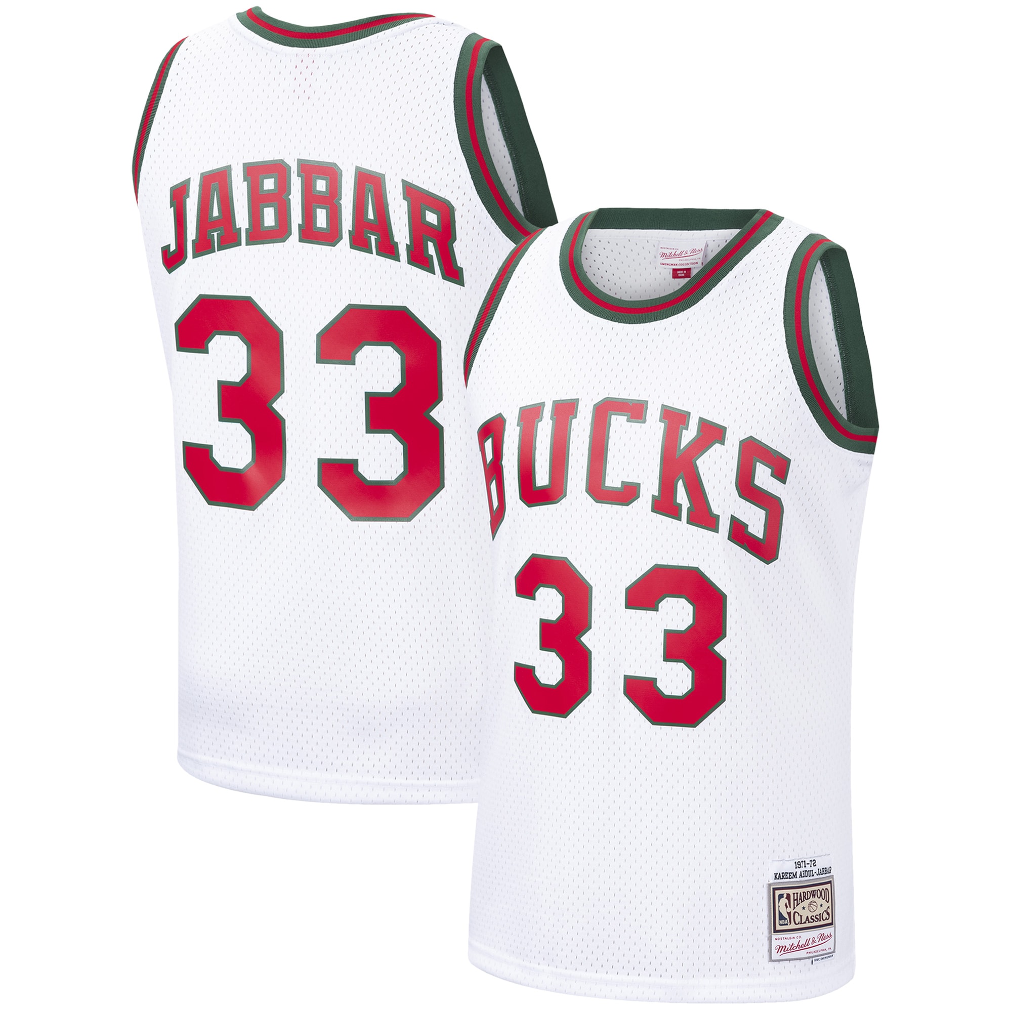 Men's Mitchell & Ness Kareem Abdul-jabbar White Milwaukee Bucks 1971-72 Hardwood Classics Swingman Jersey