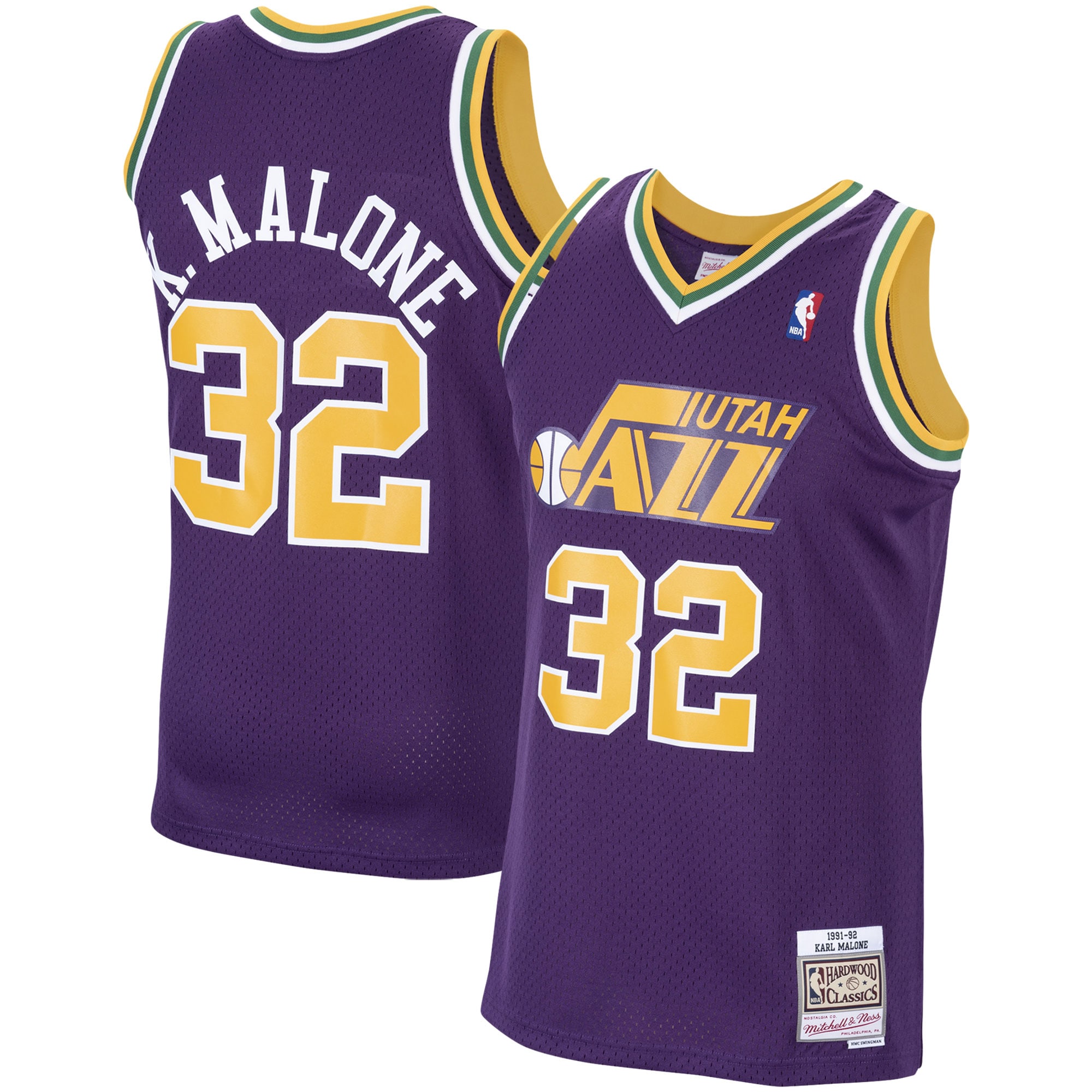 Men's Mitchell & Ness Karl Malone Purple Utah Jazz 1991-92 Hardwood Classics Swingman Jersey