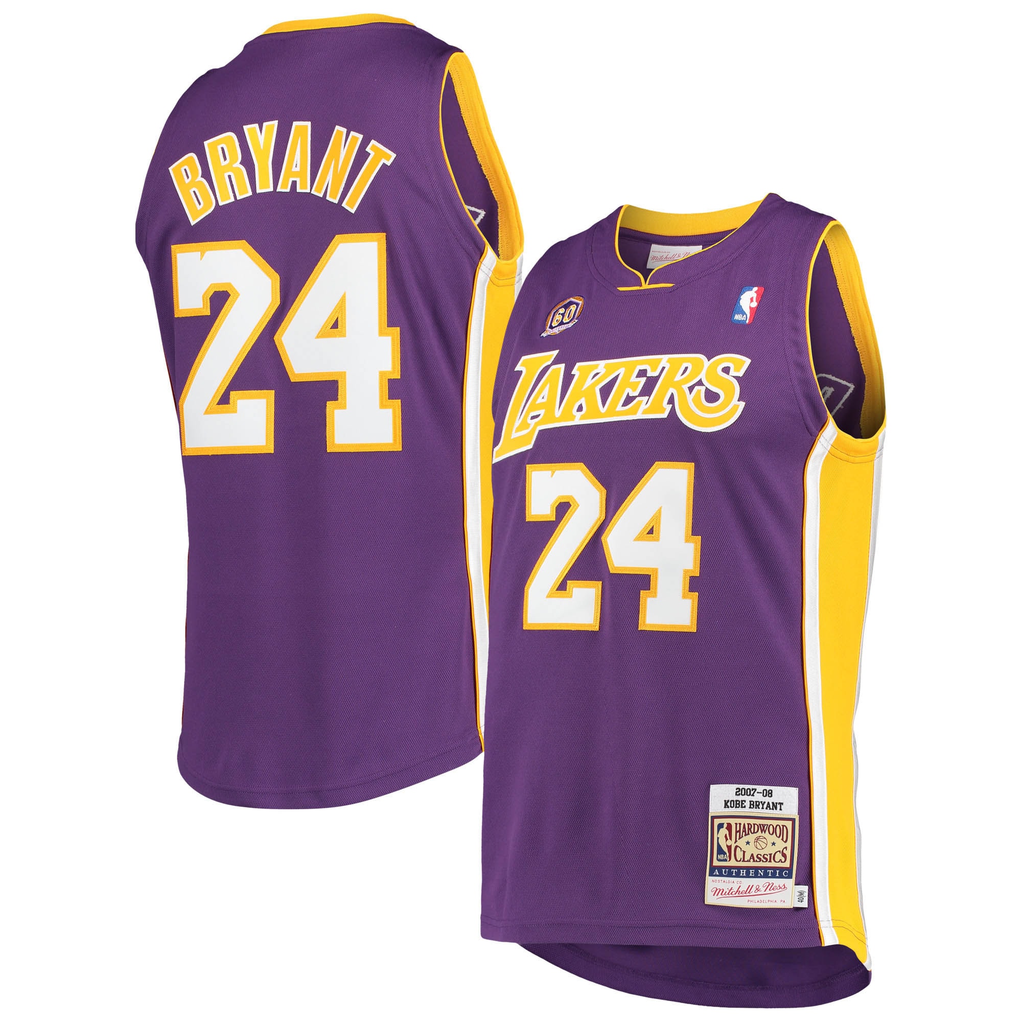Men's Mitchell & Ness Kobe Bryant Purple Los Angeles Lakers 2007-08 Hardwood Classics 60th Season Authentic Jersey