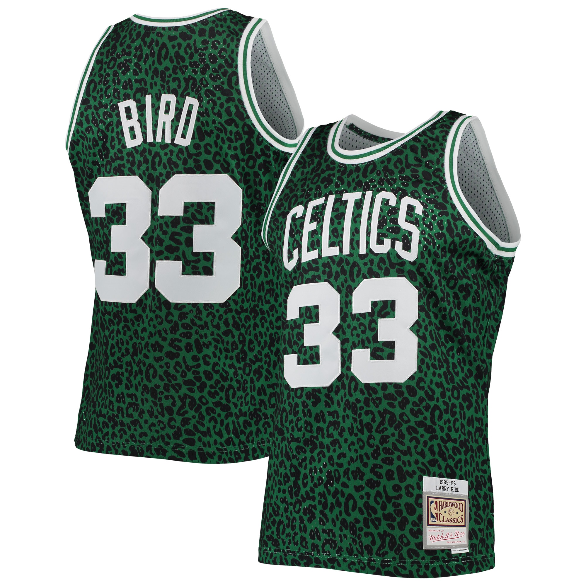 Men's Mitchell & Ness Larry Bird Kelly Green Boston Celtics Hardwood Classics Wildlife Swingman Jersey