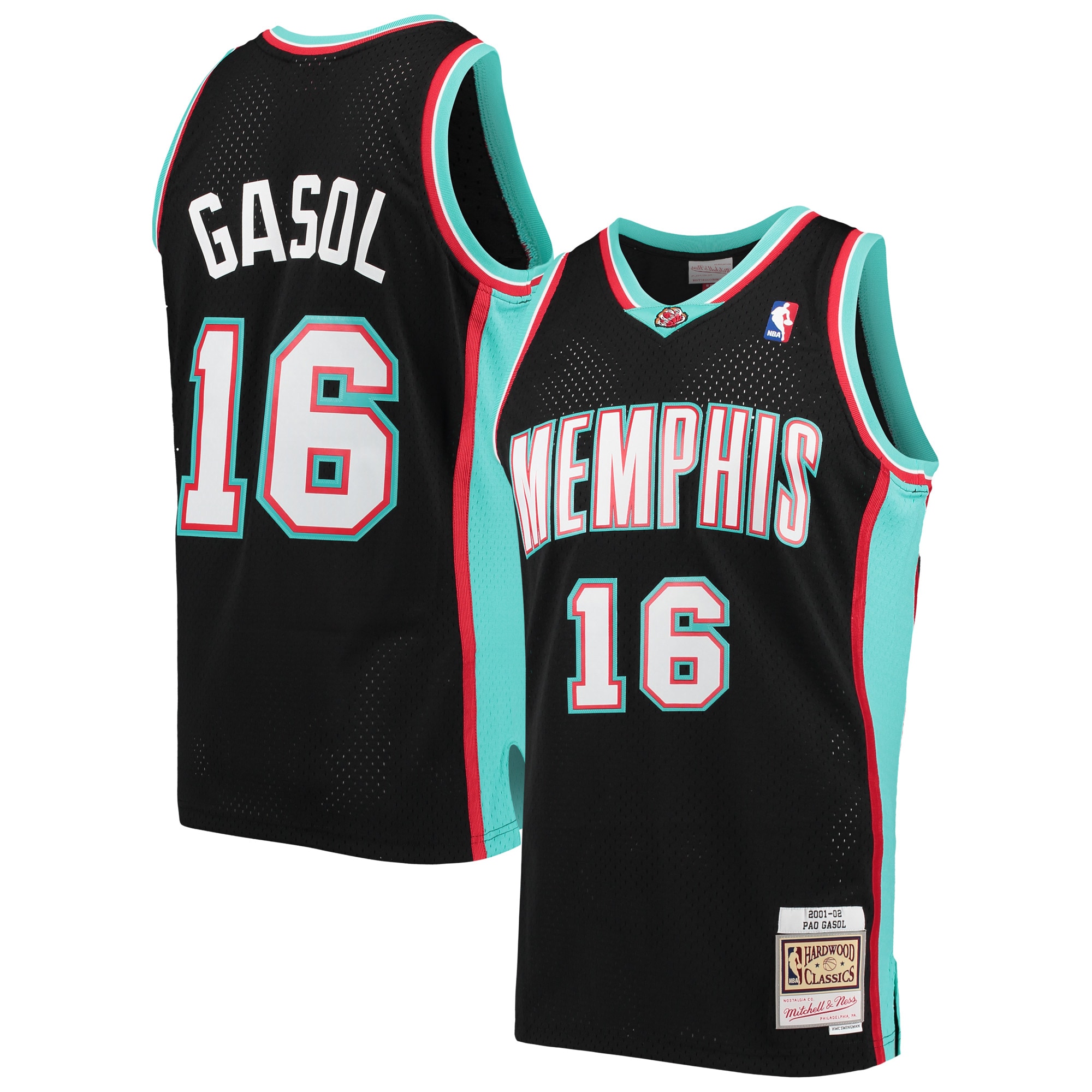 Men's Mitchell & Ness Pau Gasol Black Memphis Grizzlies 2001-02 Hardwood Classics Swingman Player Jersey