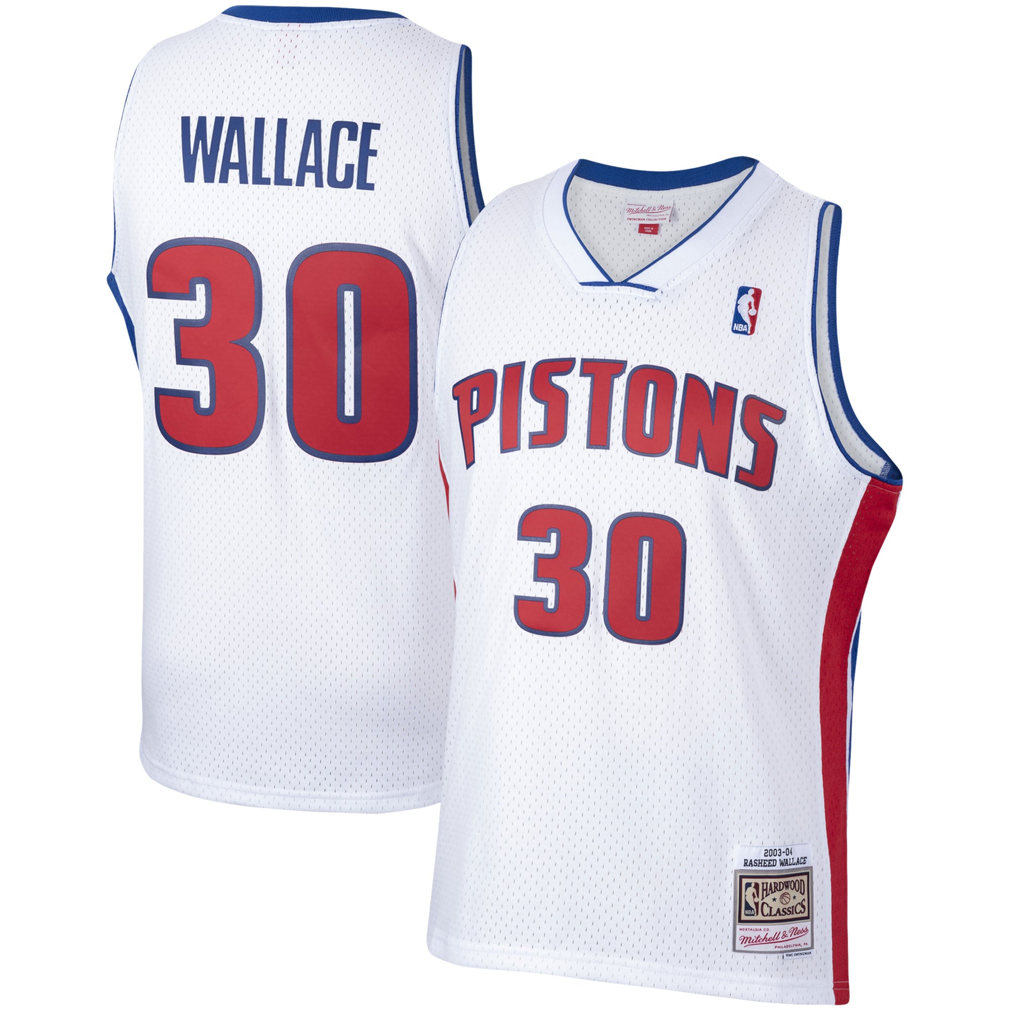 Men's Mitchell & Ness Rasheed Wallace White Detroit Pistons 2003-04 Hardwood Classics Swingman Jersey