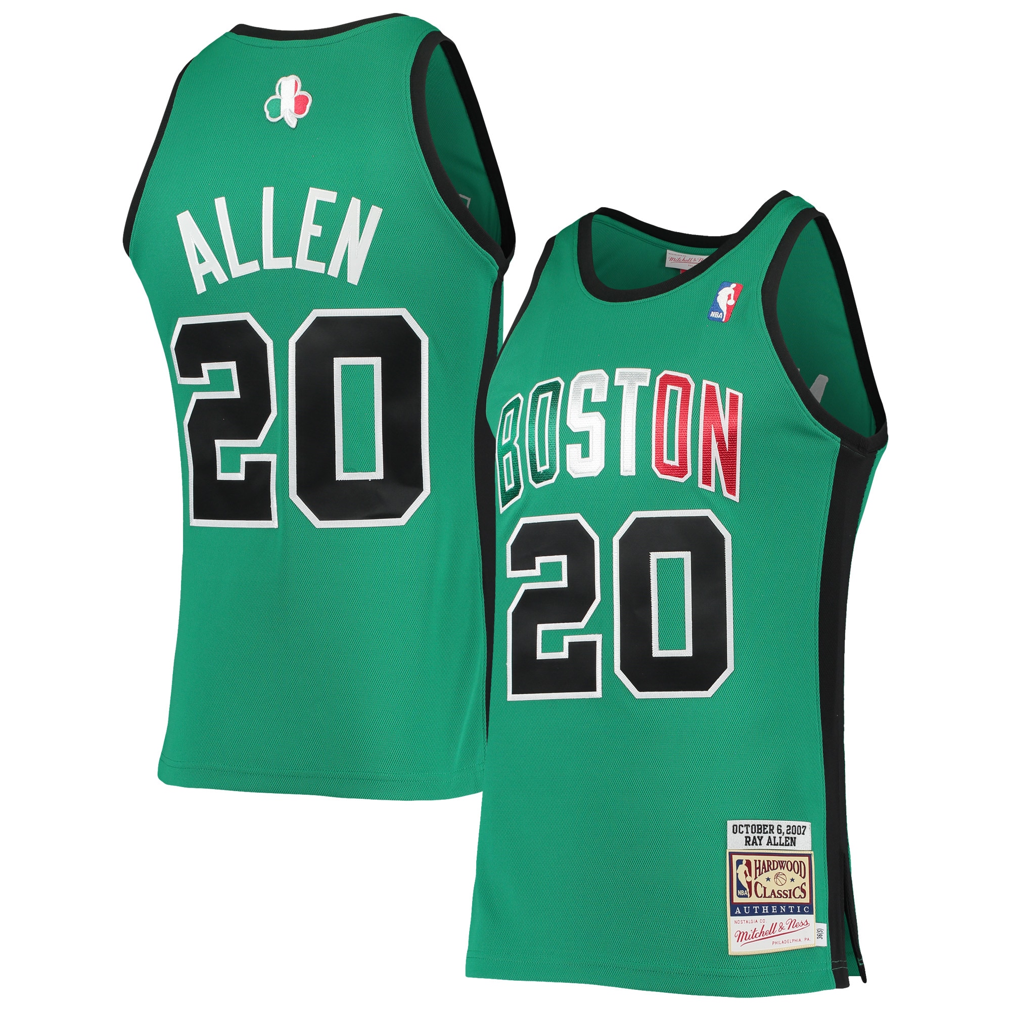 Men's Mitchell & Ness Ray Allen Kelly Green Boston Celtics 2007-08 Hardwood Classics Authentic Jersey