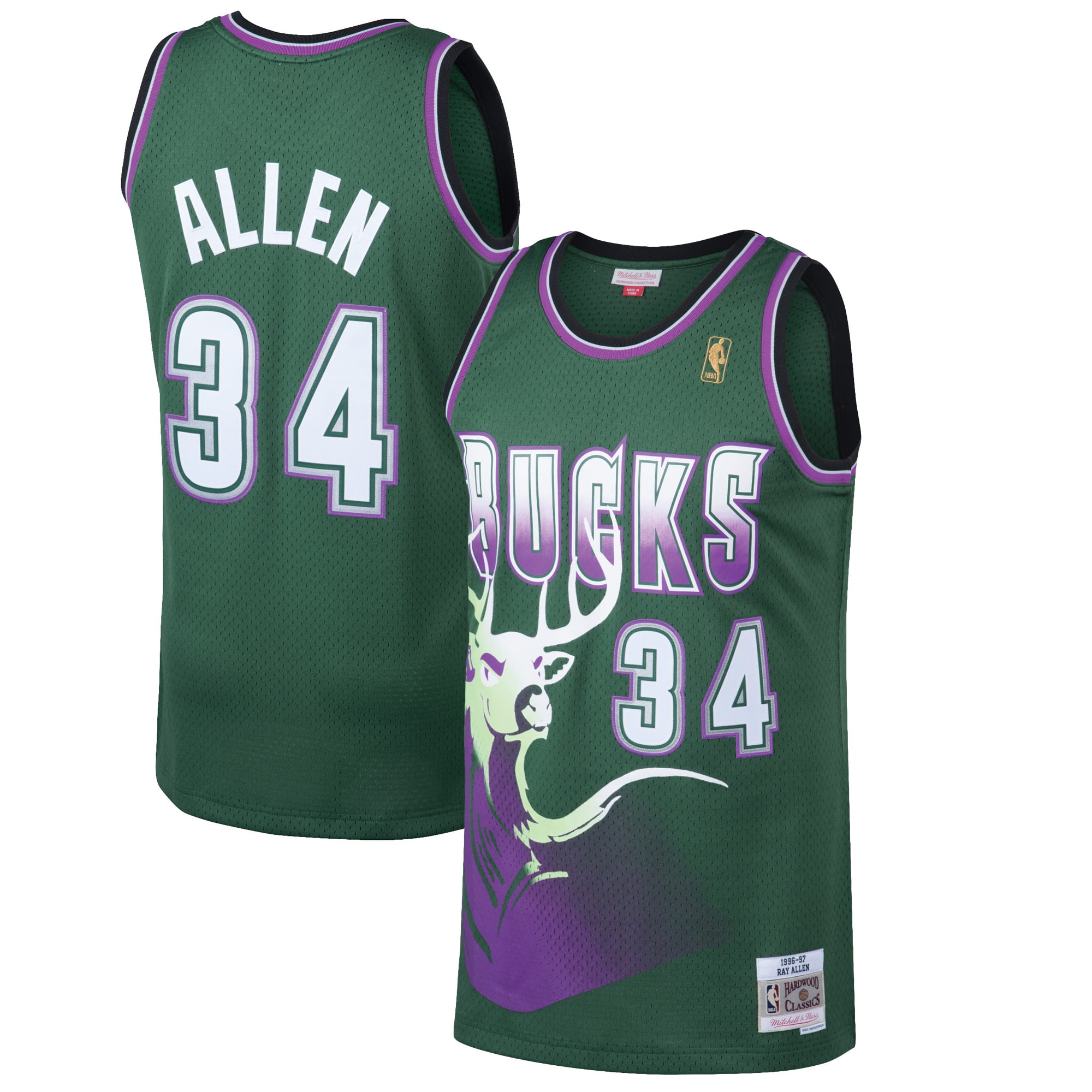 Men's Mitchell & Ness Ray Allen Kelly Green Milwaukee Bucks 1996-97 Hardwood Classics Swingman Jersey