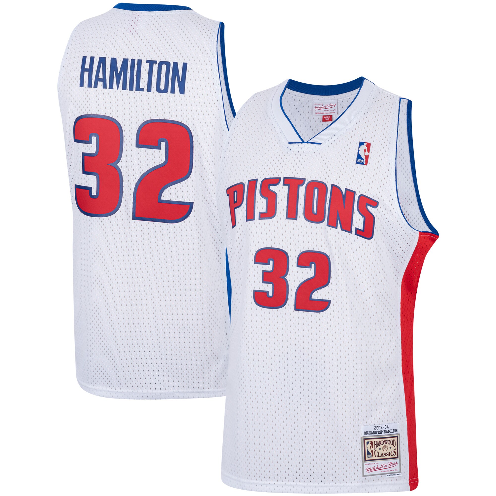 Men's Mitchell & Ness Richard Hamilton White Detroit Pistons 2003-04 Hardwood Classics Player Swingman Jersey