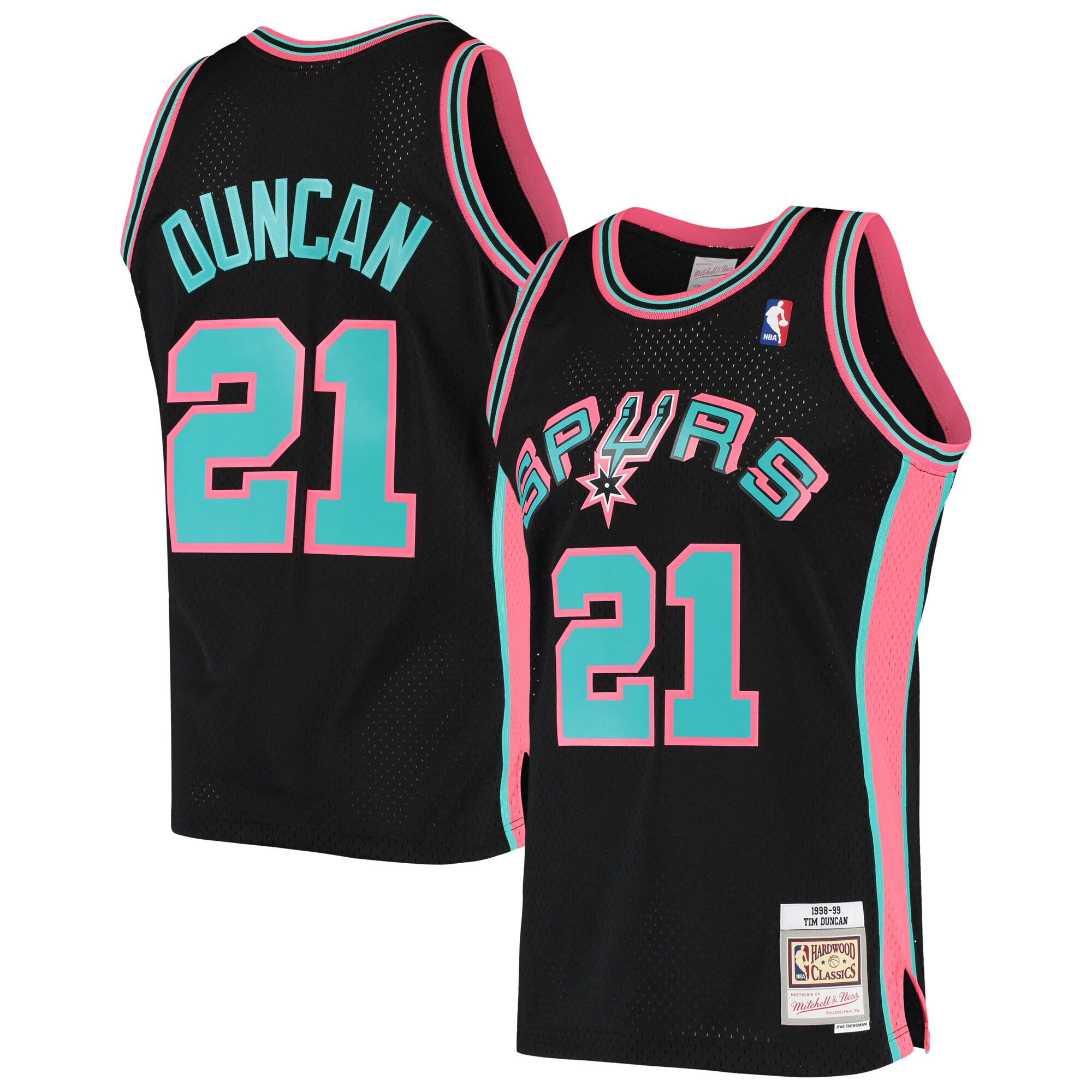 Men's Mitchell & Ness Tim Duncan Black San Antonio Spurs 1998-99 Hardwood Classics Reload Swingman Jersey