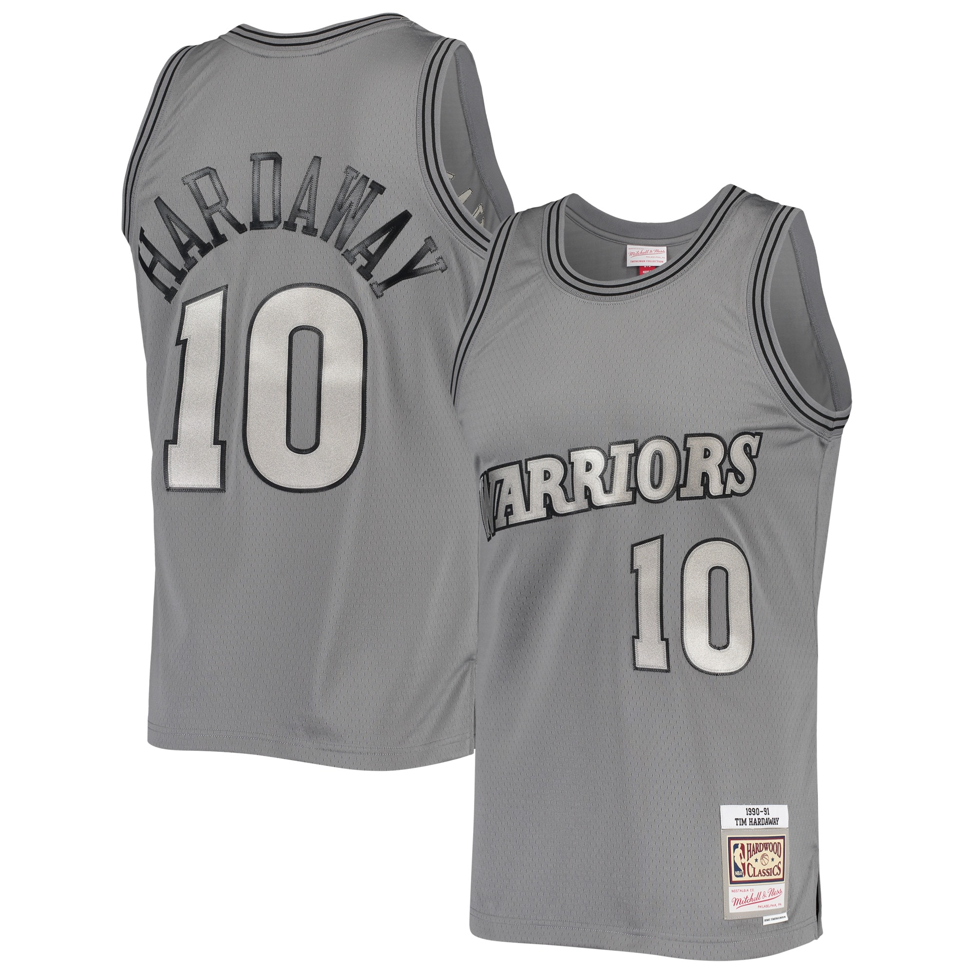 Men's Mitchell & Ness Tim Hardaway Charcoal Golden State Warriors Hardwood Classics Retired Player 1990/91 Metal Works Swingman Jersey