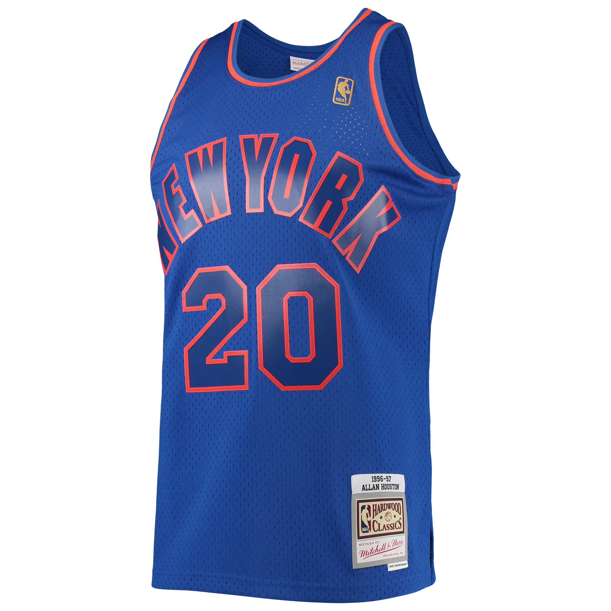 Alternative view of Men's Mitchell & Ness Allan Houston Blue New York Knicks 1996/97 Throwback Dark Swingman Jersey - JS718 