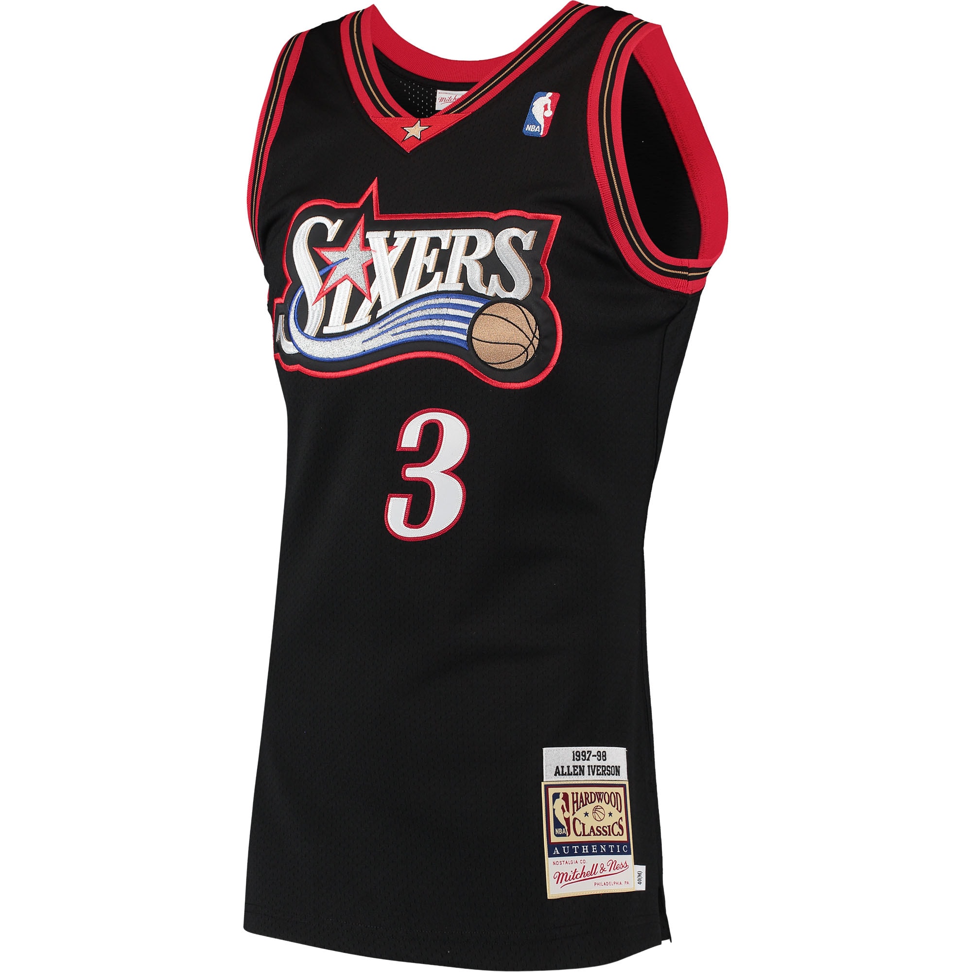 Alternative view of Men's Mitchell & Ness Allen Iverson Black Philadelphia 76ers 1997 Hardwood Classics Jersey - JS201 