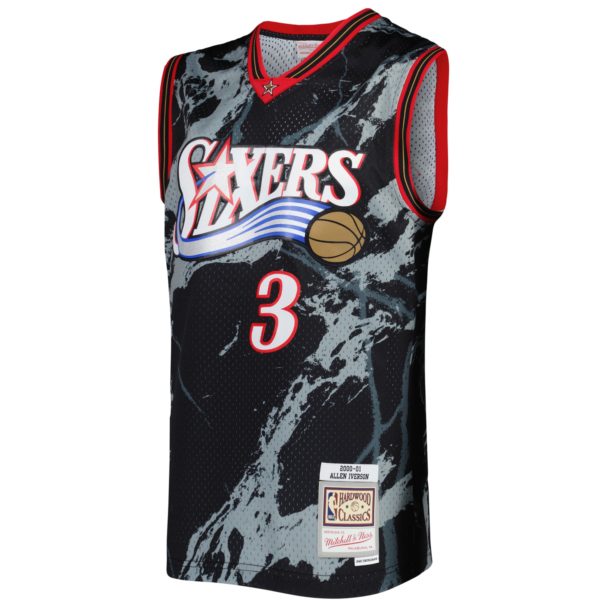 Alternative view of Men's Mitchell & Ness Allen Iverson Black Philadelphia 76ers 2000/01 Hardwood Classics Marble Swingman Jersey - JS463 