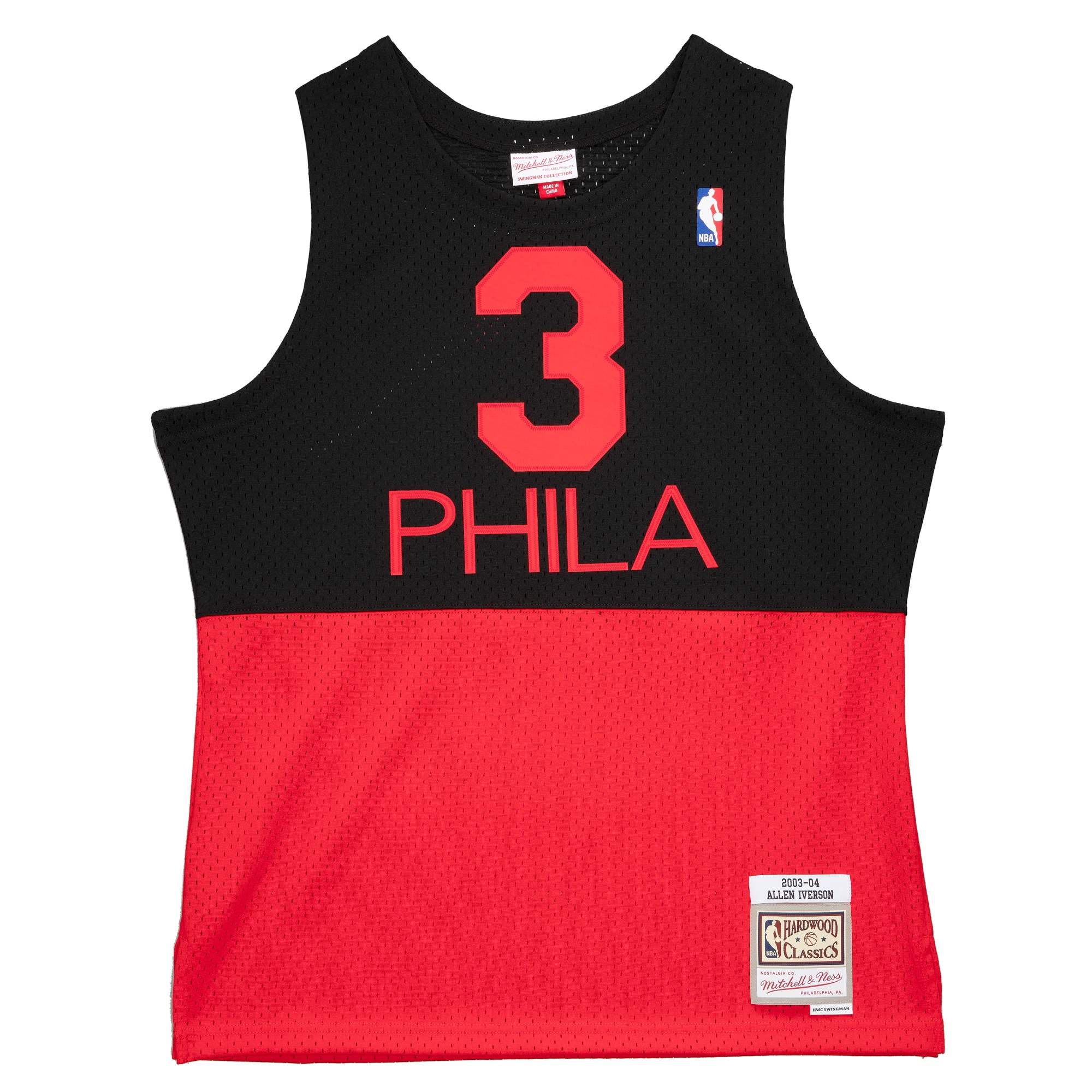 Alternative view of Men's Mitchell & Ness Allen Iverson Black Philadelphia 76ers 2003-2004 Hardwood Classics Reload 2.0 Swingman Jersey - JS610 
