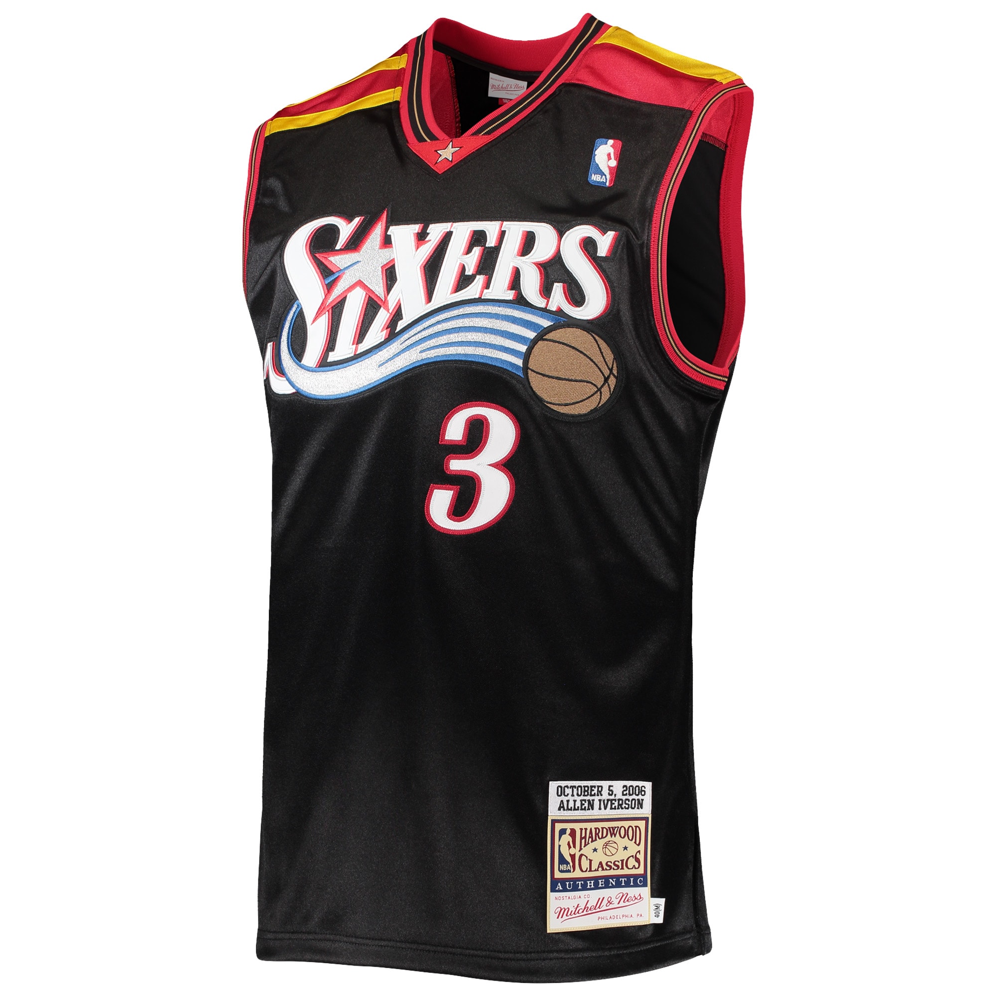 Alternative view of Men's Mitchell & Ness Allen Iverson Black Philadelphia 76ers Hardwood Classics 2006 Jersey - JS265 