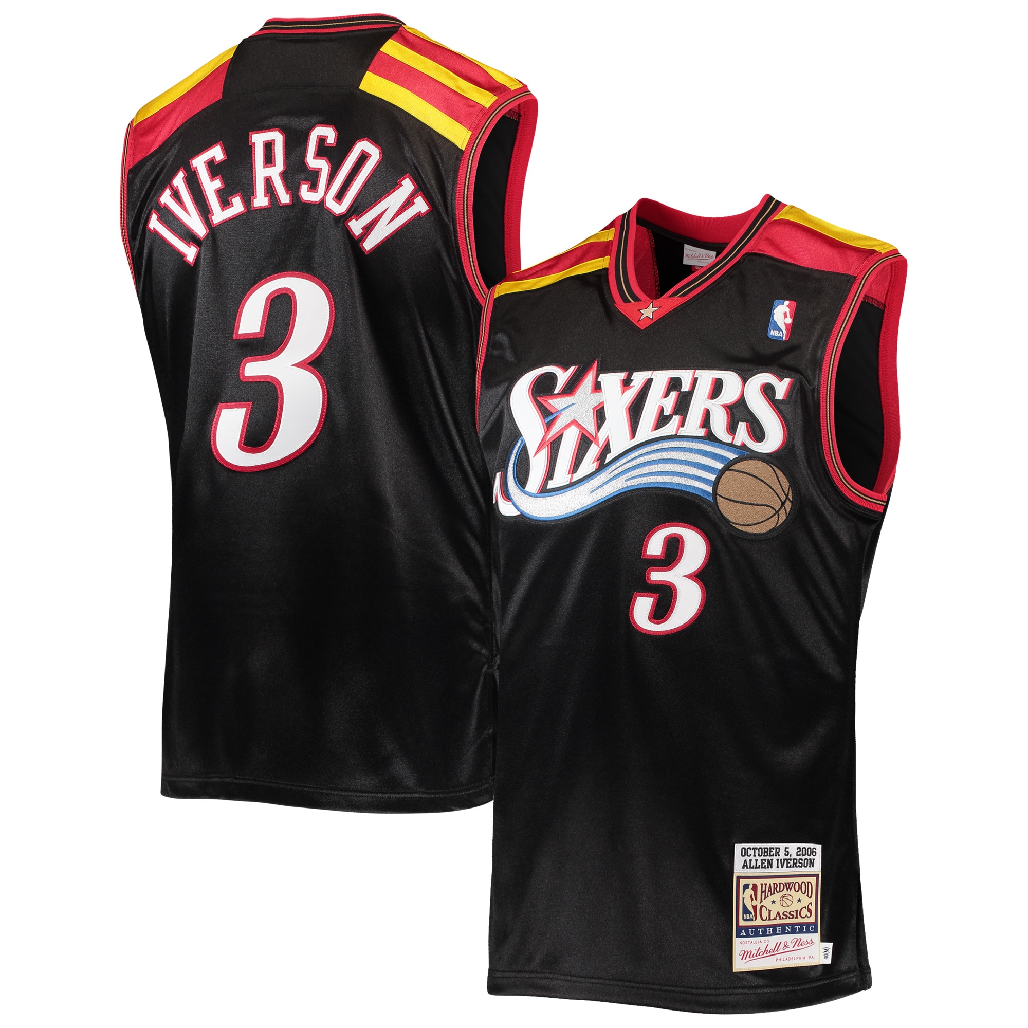 Men's Mitchell & Ness Allen Iverson Black Philadelphia 76ers Hardwood Classics 2006 Jersey - JS694 