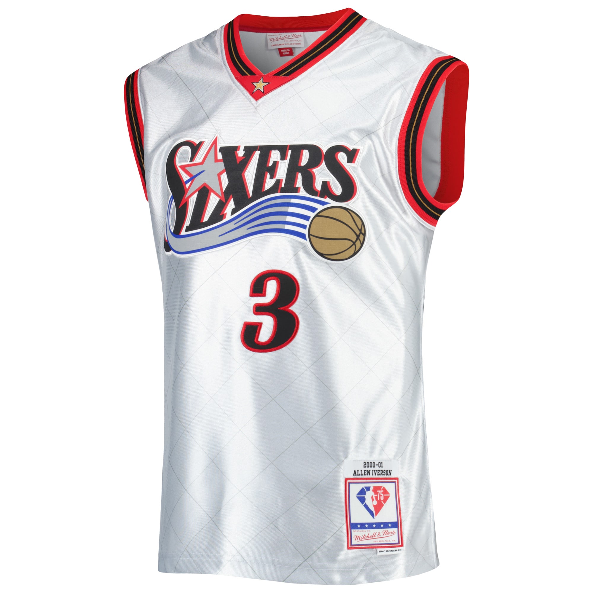 Alternative view of Men's Mitchell & Ness Allen Iverson Platinum Philadelphia 76ers 2000/01 Hardwood Classics 75th Anniversary Swingman Jersey - JS657 