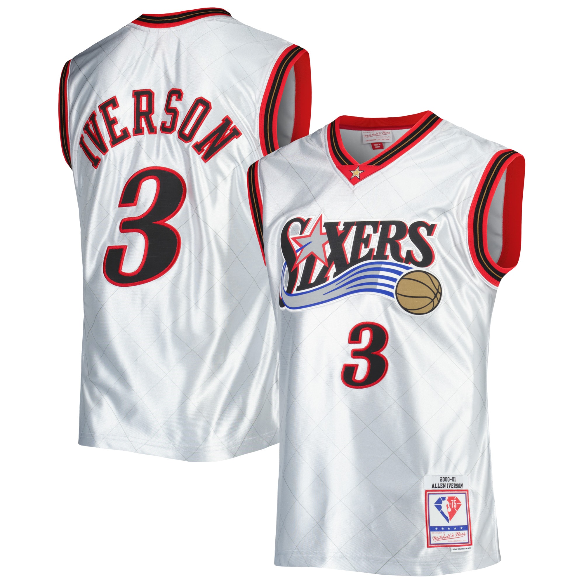 Men's Mitchell & Ness Allen Iverson Platinum Philadelphia 76ers 2000/01 Hardwood Classics 75th Anniversary Swingman Jersey - JS657 