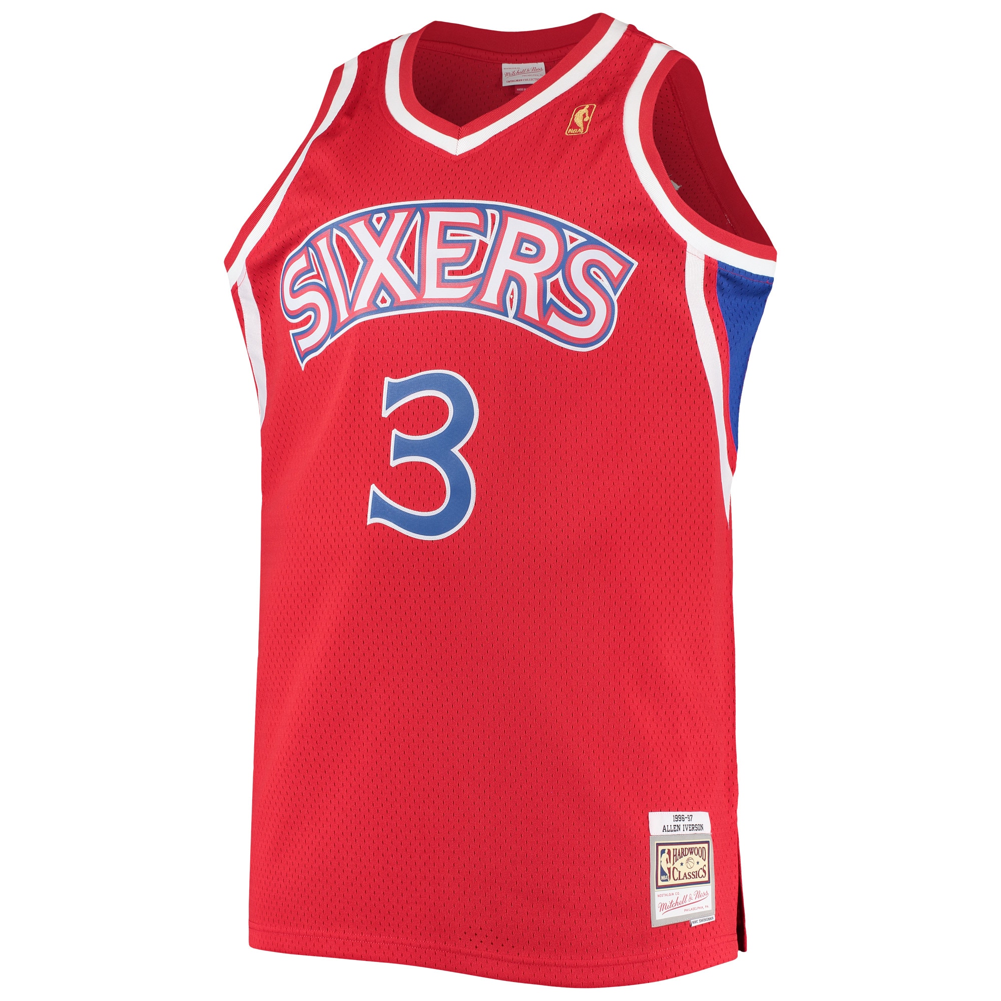 Alternative view of Men's Mitchell & Ness Allen Iverson Red Philadelphia 76ers 1996/97 Big & Tall Hardwood Classics Swingman Jersey - JS119 