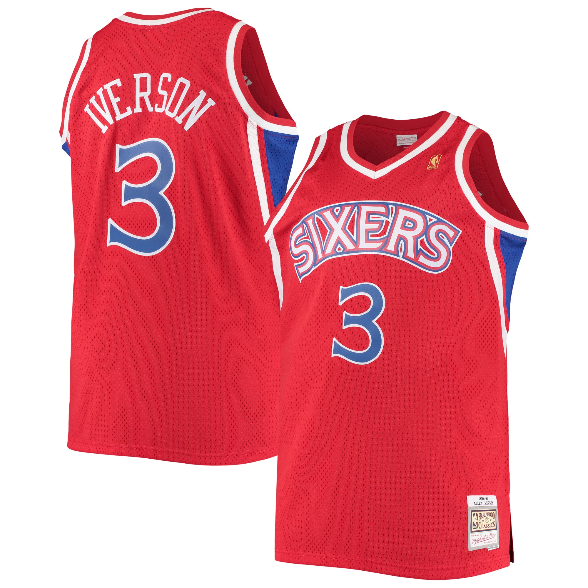 Men's Mitchell & Ness Allen Iverson Red Philadelphia 76ers 1996/97 Big & Tall Hardwood Classics Swingman Jersey - JS119 