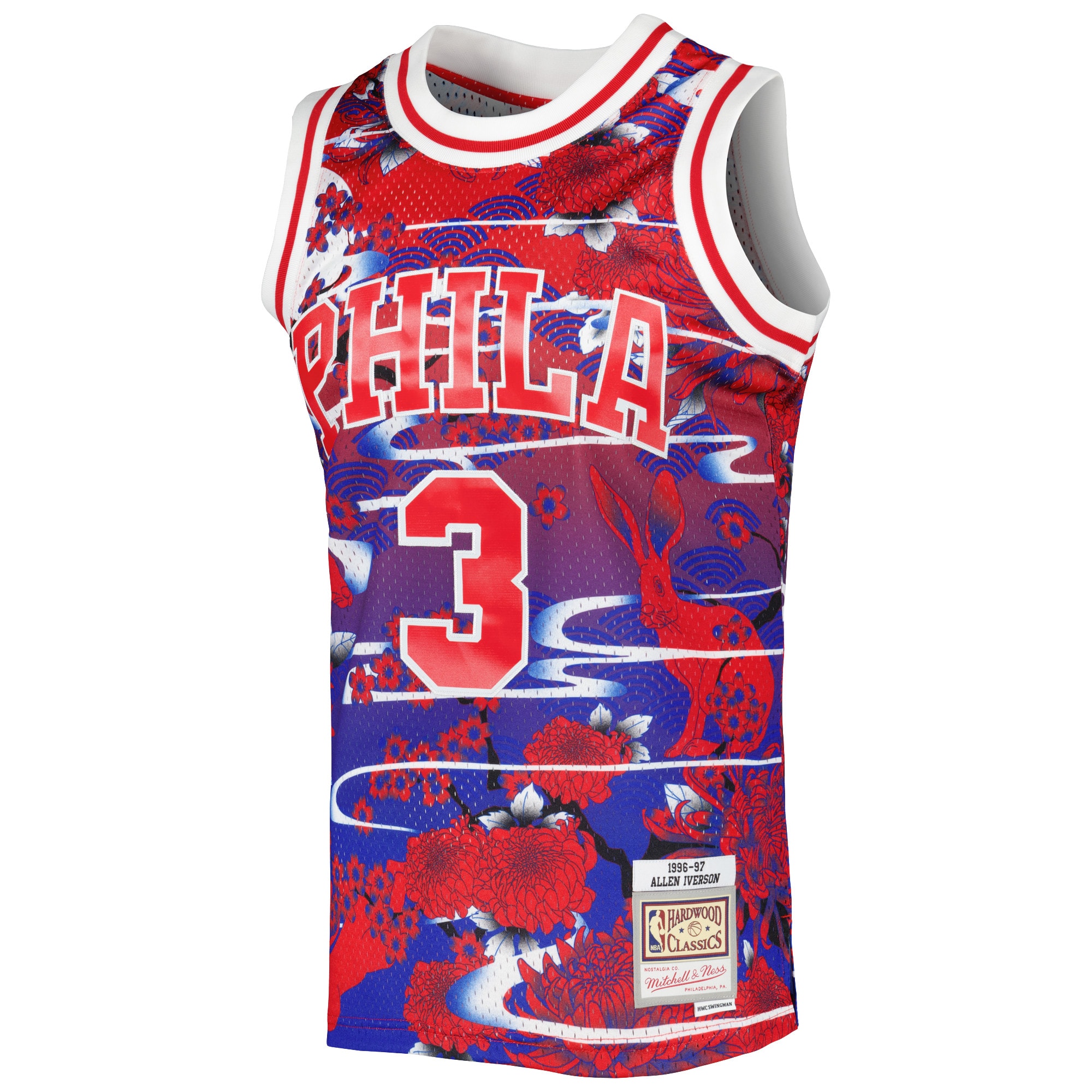 Alternative view of Men's Mitchell & Ness Allen Iverson Red Philadelphia 76ers 1996/97 Hardwood Classics Lunar New Year Swingman Jersey - JS215 