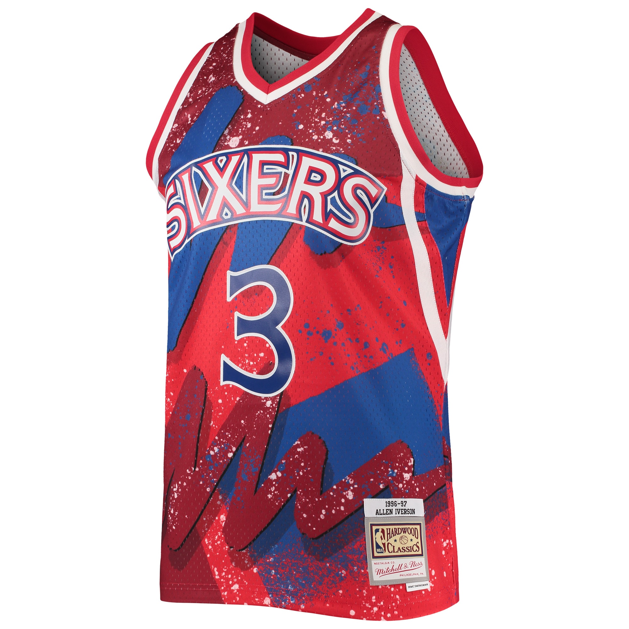 Alternative view of Men's Mitchell & Ness Allen Iverson Red Philadelphia 76ers Hardwood Classics 1996/97 Hyper Hoops Swingman Jersey - JS653 