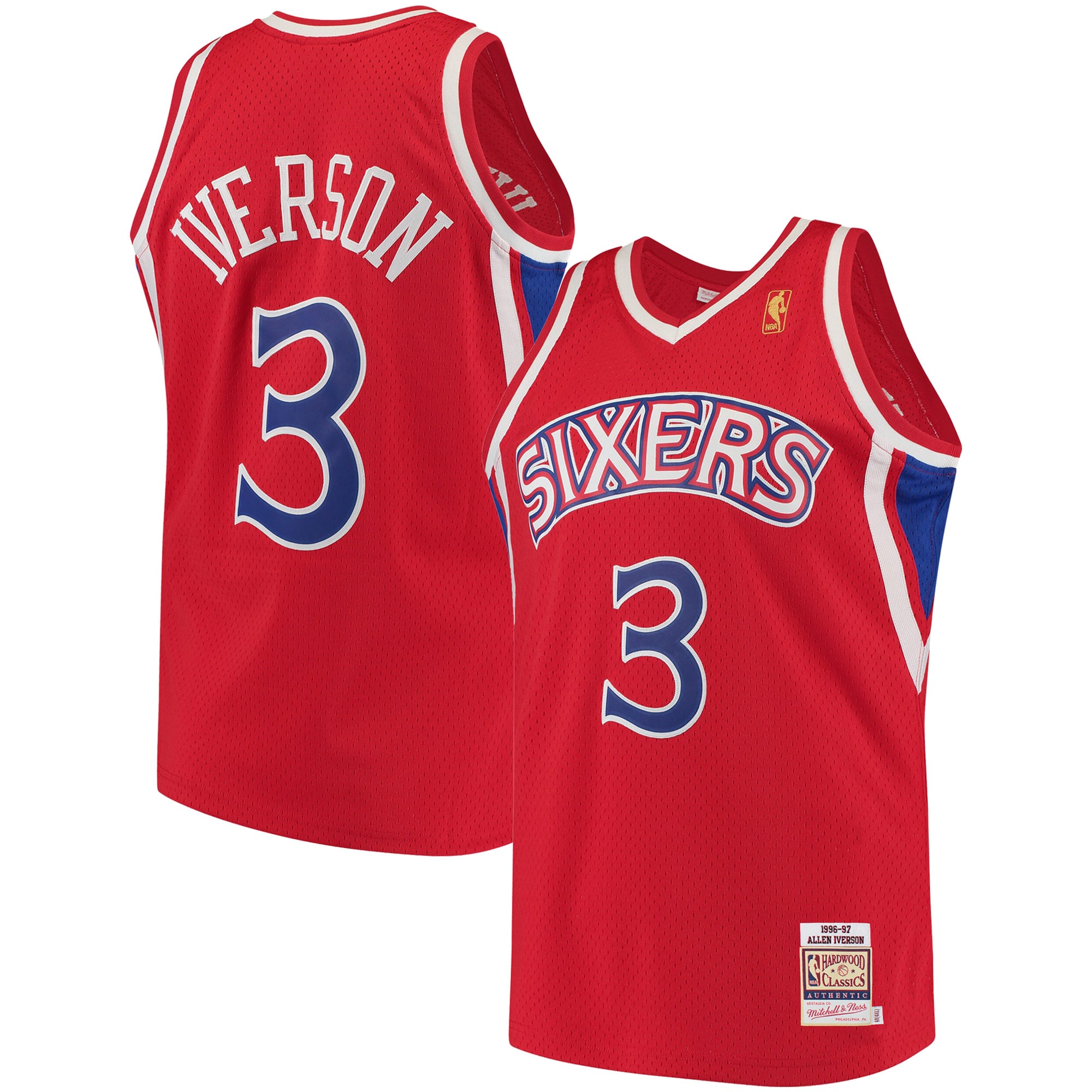 Men's Mitchell & Ness Allen Iverson Red Philadelphia 76ers Hardwood Classics Jersey - JS160 
