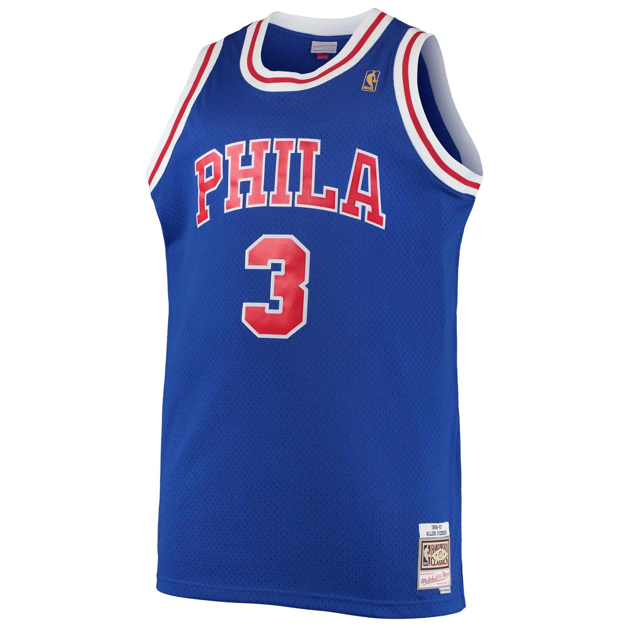 Alternative view of Men's Mitchell & Ness Allen Iverson Royal Philadelphia 76ers 1996/97 Big & Tall Hardwood Classics Swingman Jersey - JS569 