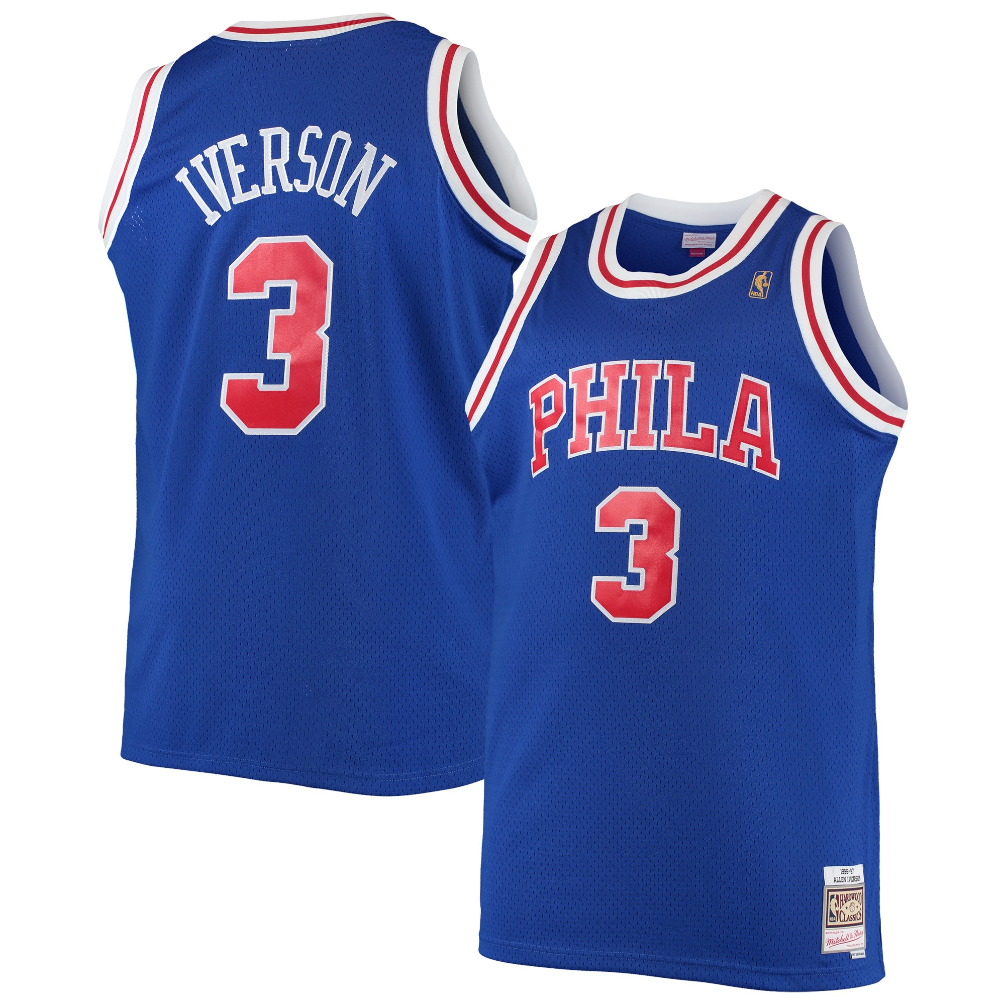 Men's Mitchell & Ness Allen Iverson Royal Philadelphia 76ers 1996/97 Big & Tall Hardwood Classics Swingman Jersey - JS895 