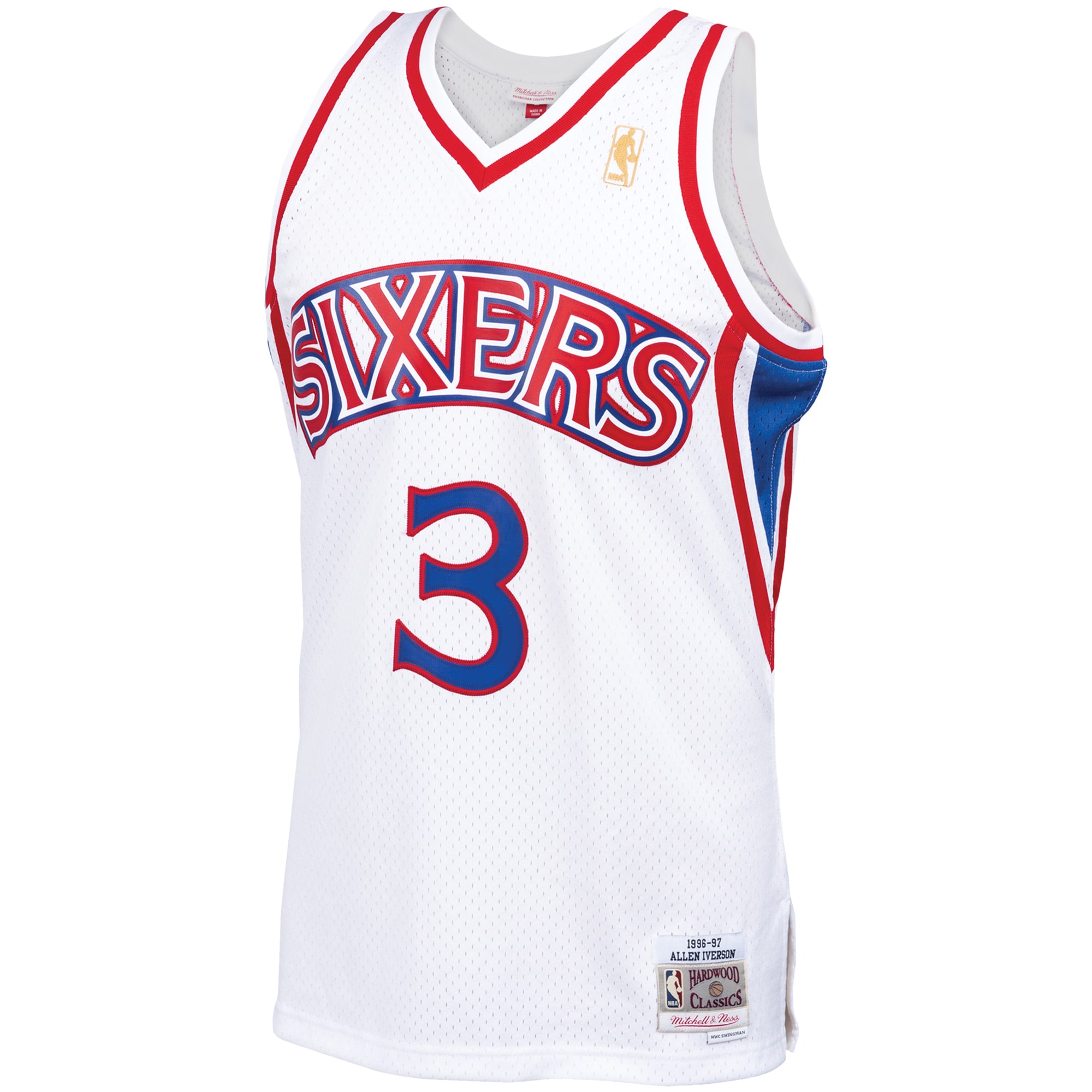 Alternative view of Men's Mitchell & Ness Allen Iverson White Philadelphia 76ers 1996-97 Hardwood Classics Swingman Jersey - JS453 