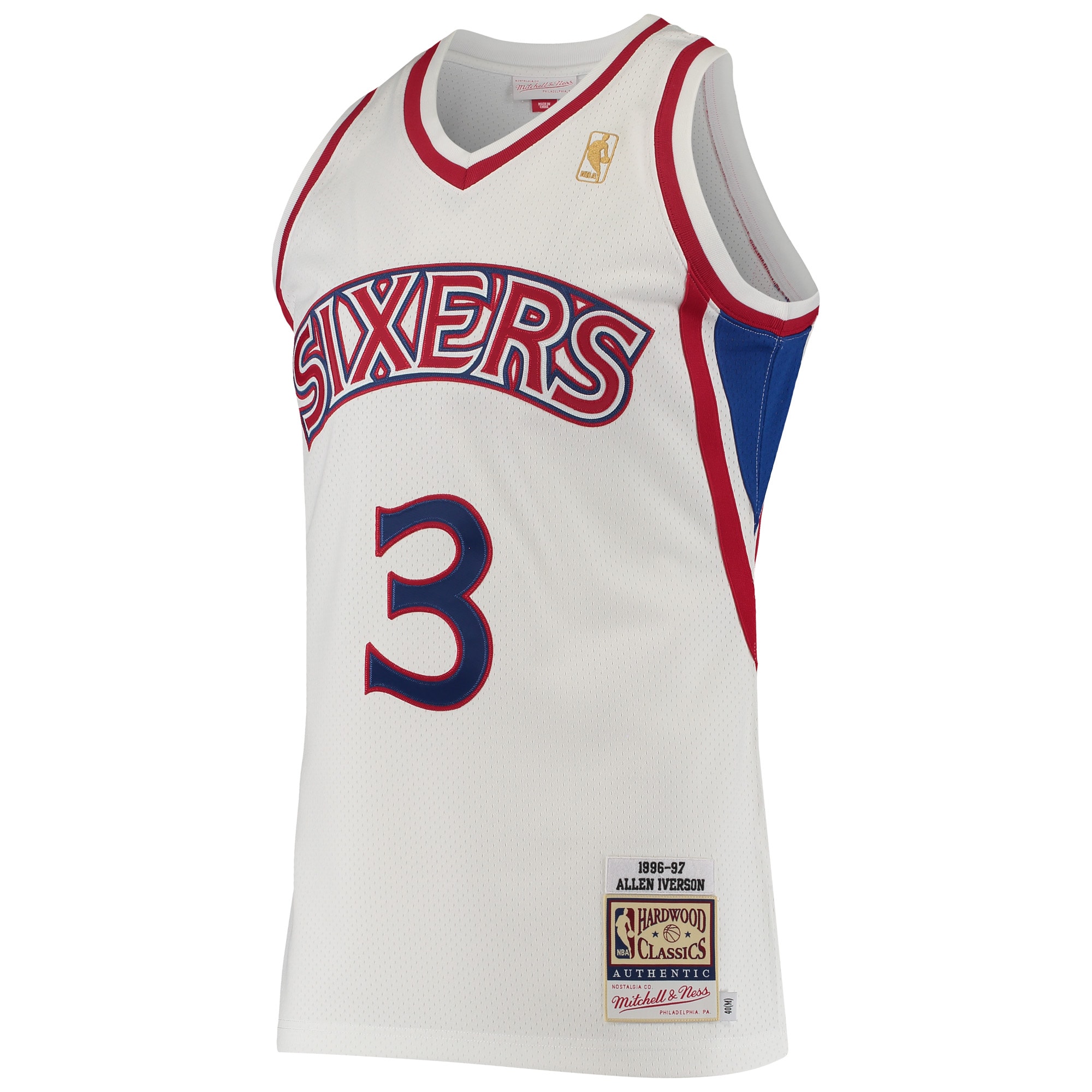 Alternative view of Men's Mitchell & Ness Allen Iverson White Philadelphia 76ers Hardwood Classics Jersey - JS856 