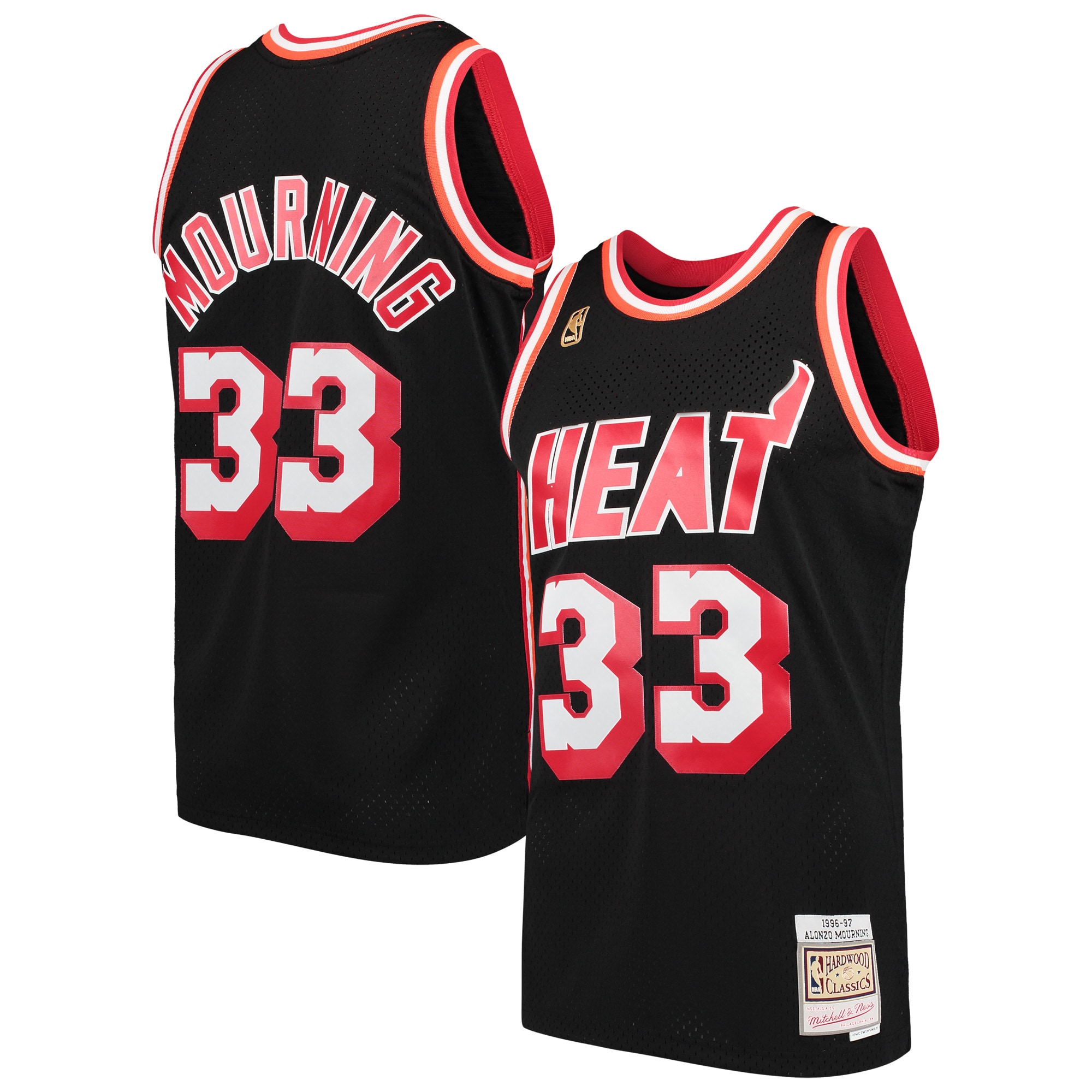 Men's Mitchell & Ness Alonzo Mourning Black Miami Heat 1996-97 Hardwood Classics Swingman Player Jersey
